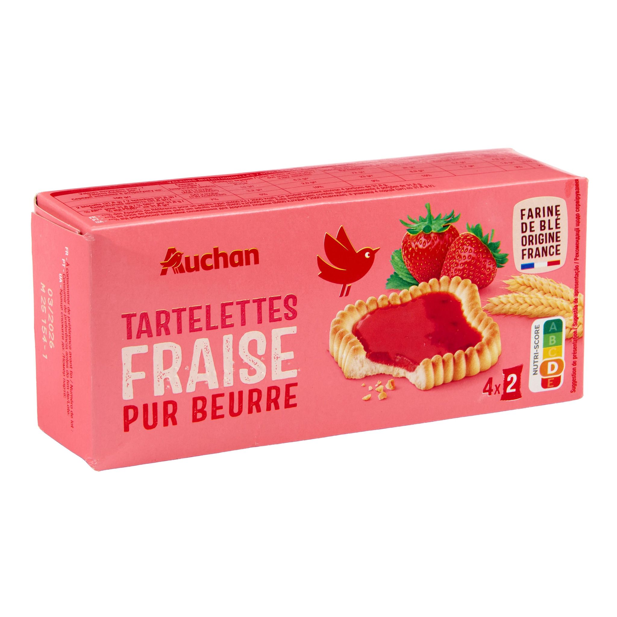 Voir la diapositive 7 : AUCHAN Tartelettes carrées fraise sachets fraîcheur 4x2 biscuits 127g