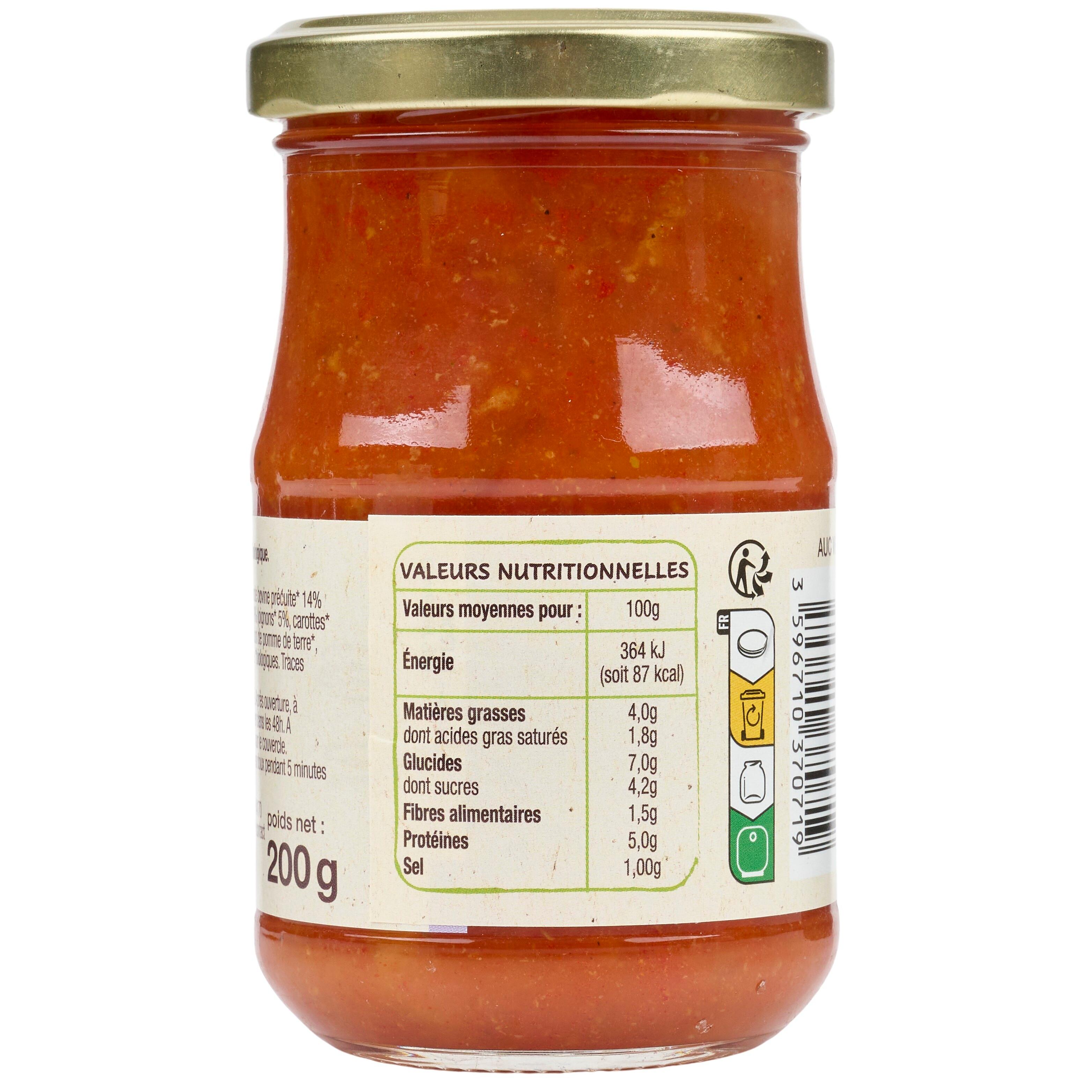 Voir la diapositive 2 : AUCHAN BIO Sauce tomate bolognaise en bocal 200g