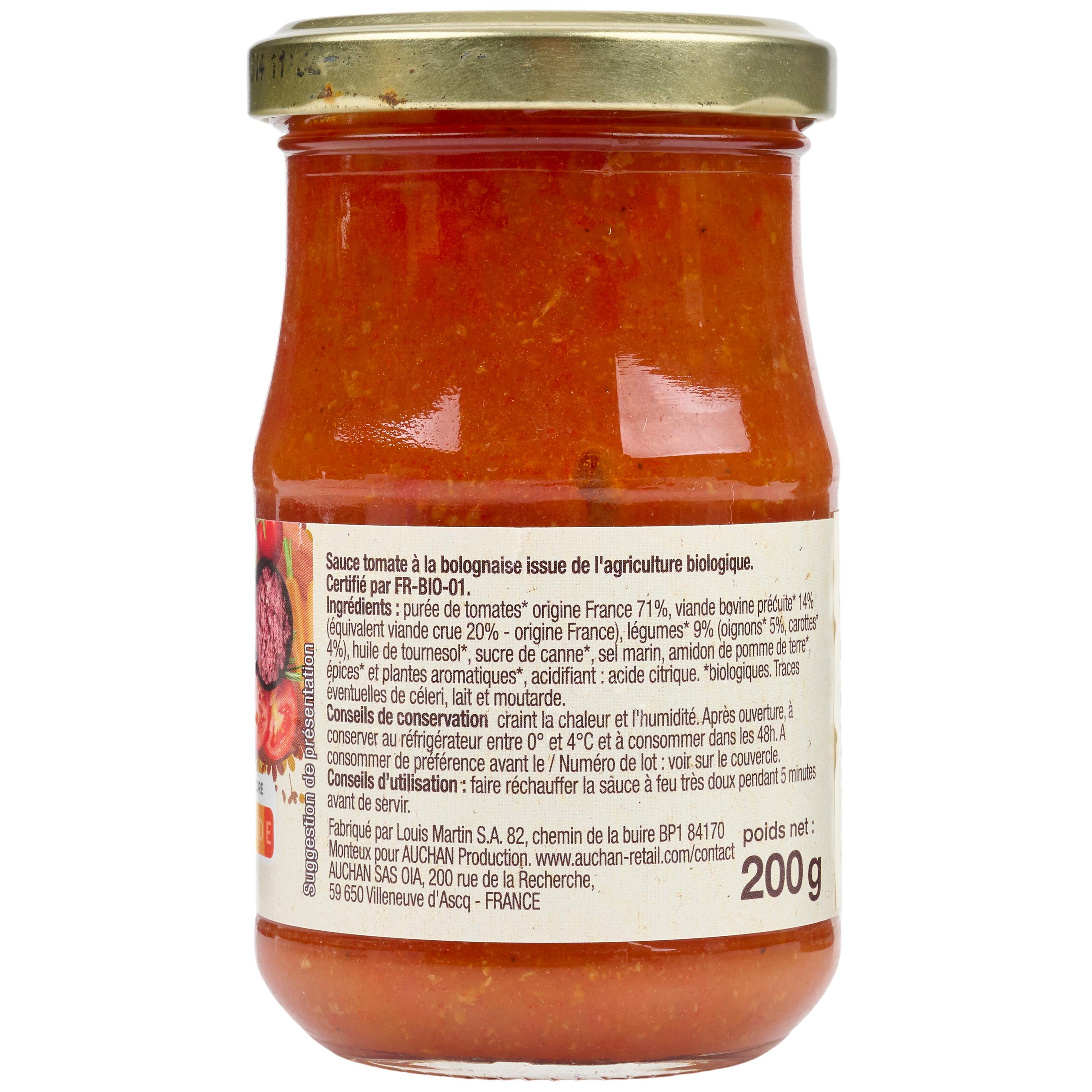 Voir la diapositive 3 : AUCHAN BIO Sauce tomate bolognaise en bocal 200g