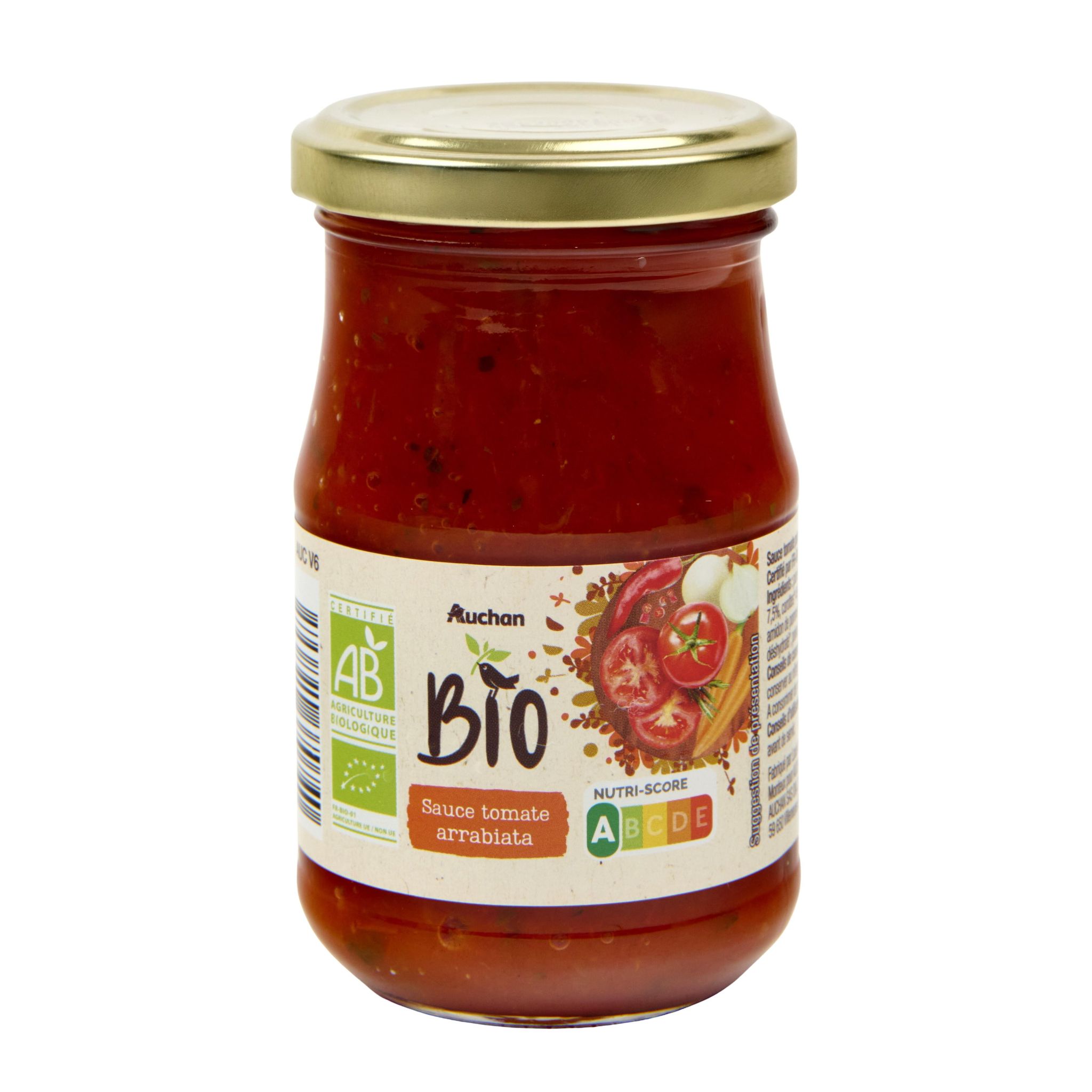 Voir la diapositive 2 : AUCHAN BIO Sauce tomate arrabiata, en bocal 200g