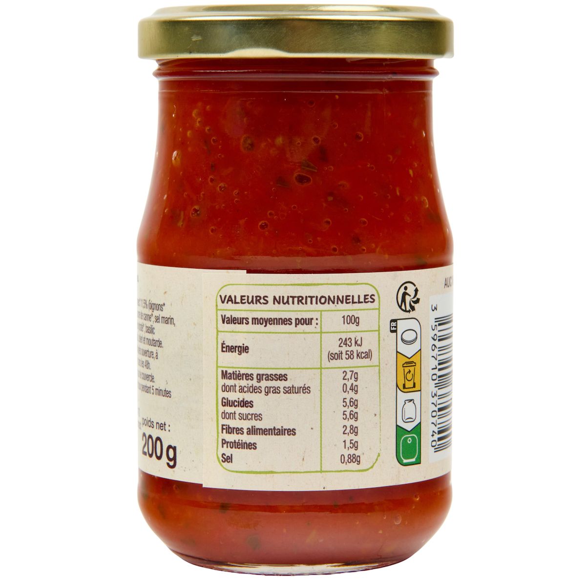 AUCHAN BIO Sauce tomate arrabiata, en bocal 200g