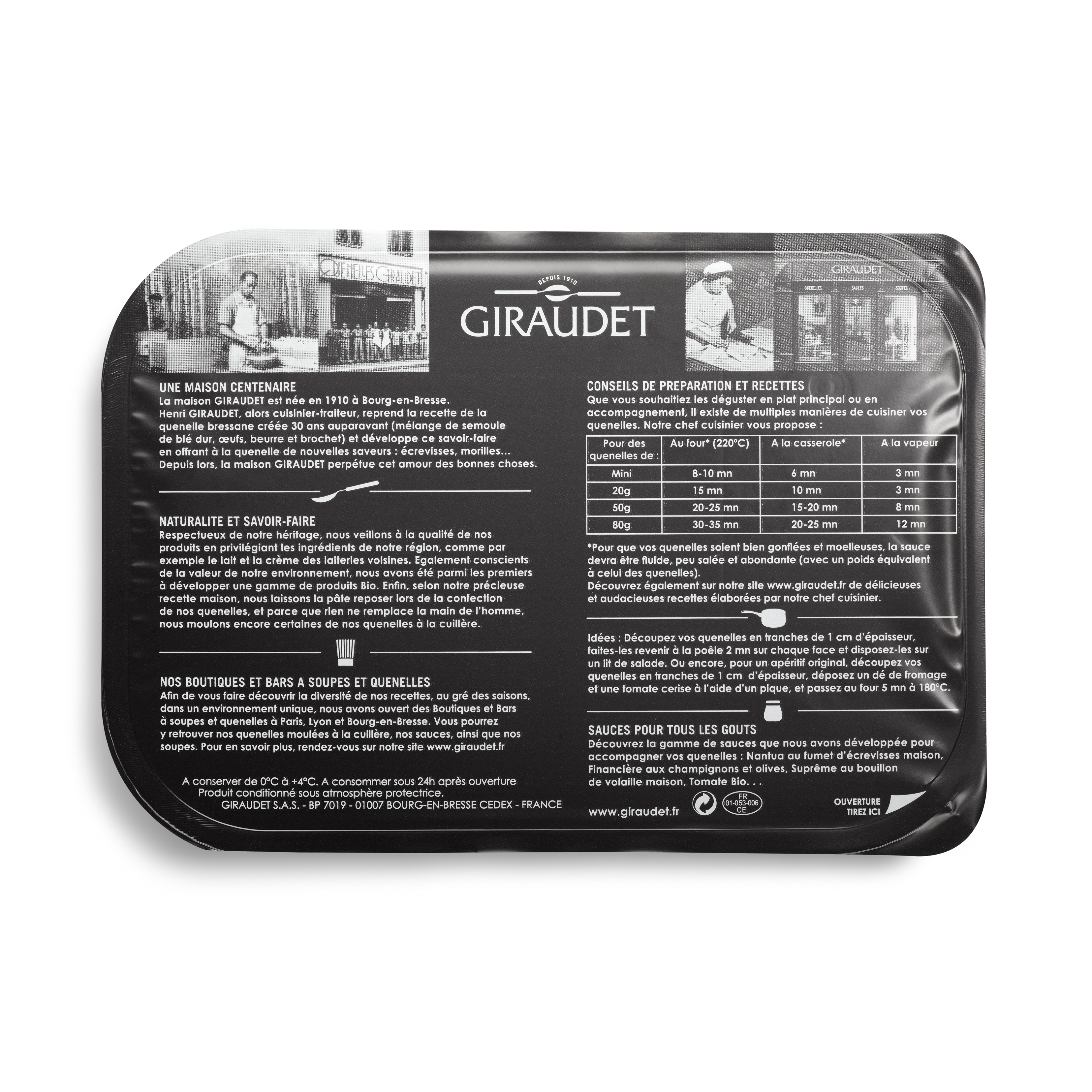 Voir la diapositive 2 : GIRAUDET Quenelles fraîches volaille fermière aux chanterelles 4 pièces 4x80g