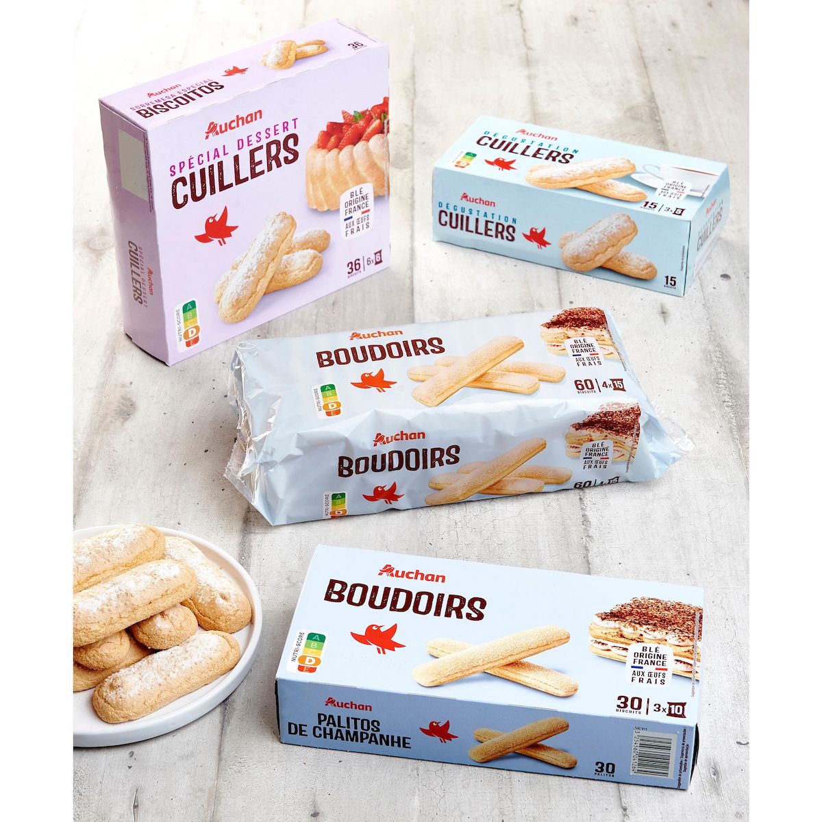 AUCHAN Biscuits cuillers dégustation aux œufs frais sachets fraîcheur 3x5 biscuits 150g