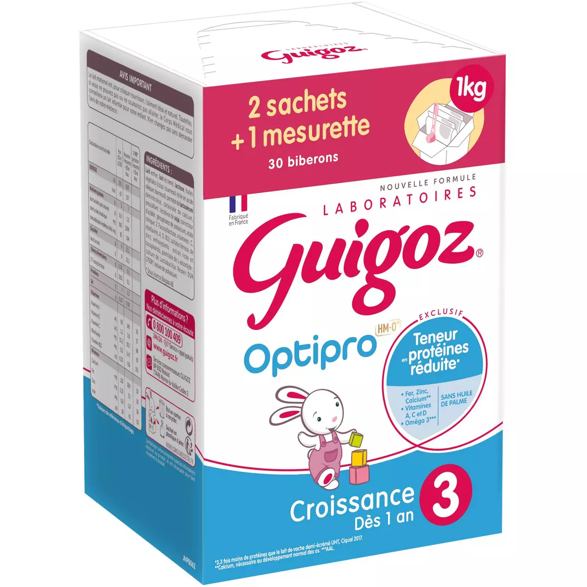 GUIGOZ Optipro 3 sachet lait de croissance en poudre de 12 mois à 3 ans 1kg