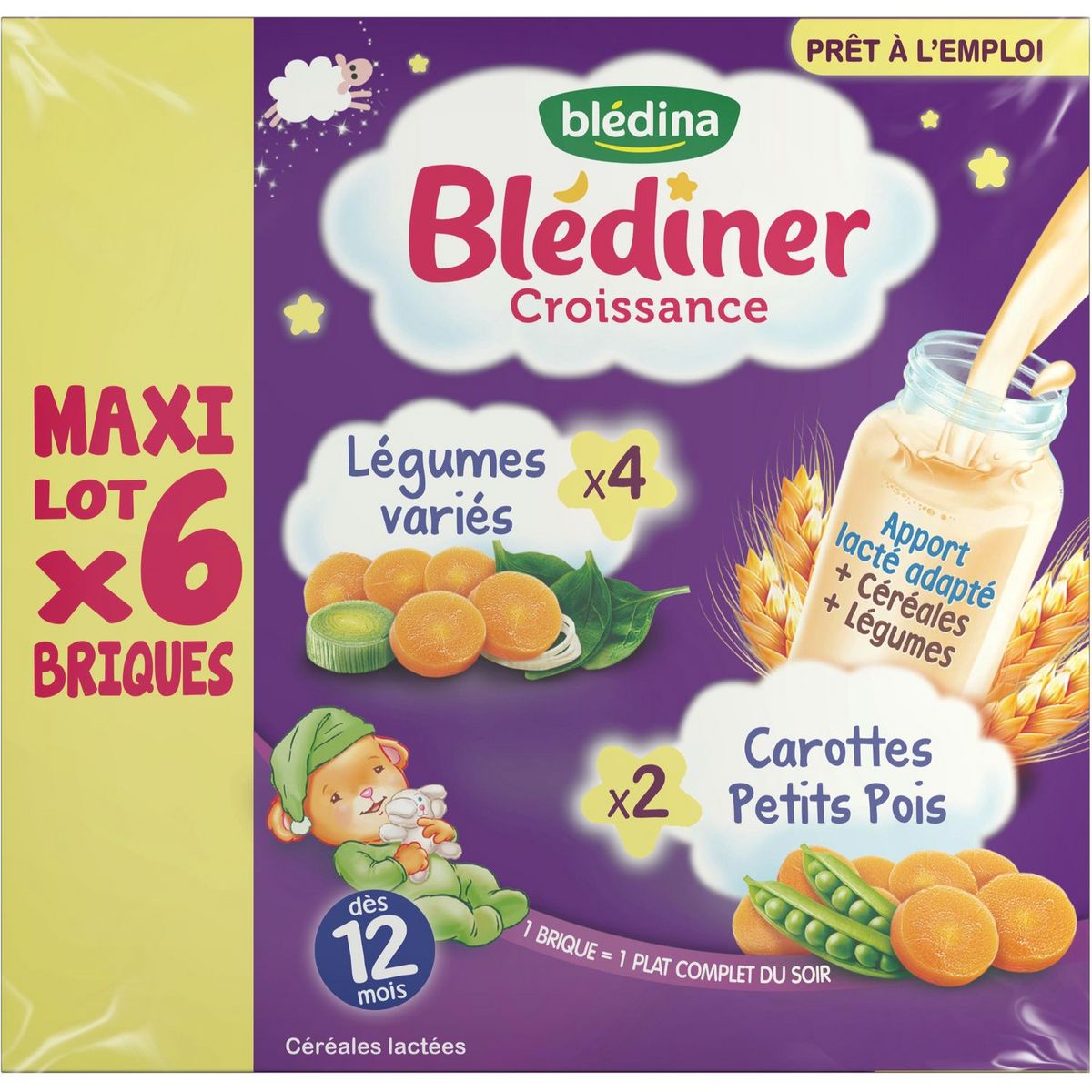 BLEDINA Blédîner lait liquide aux légumes 2 variétés dès 12 mois 6x250ml
