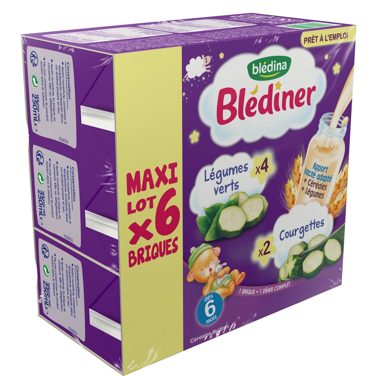 BLEDINA Blédiner lait liquide aux légumes verts et courgettes des 6 mois 6x250ml