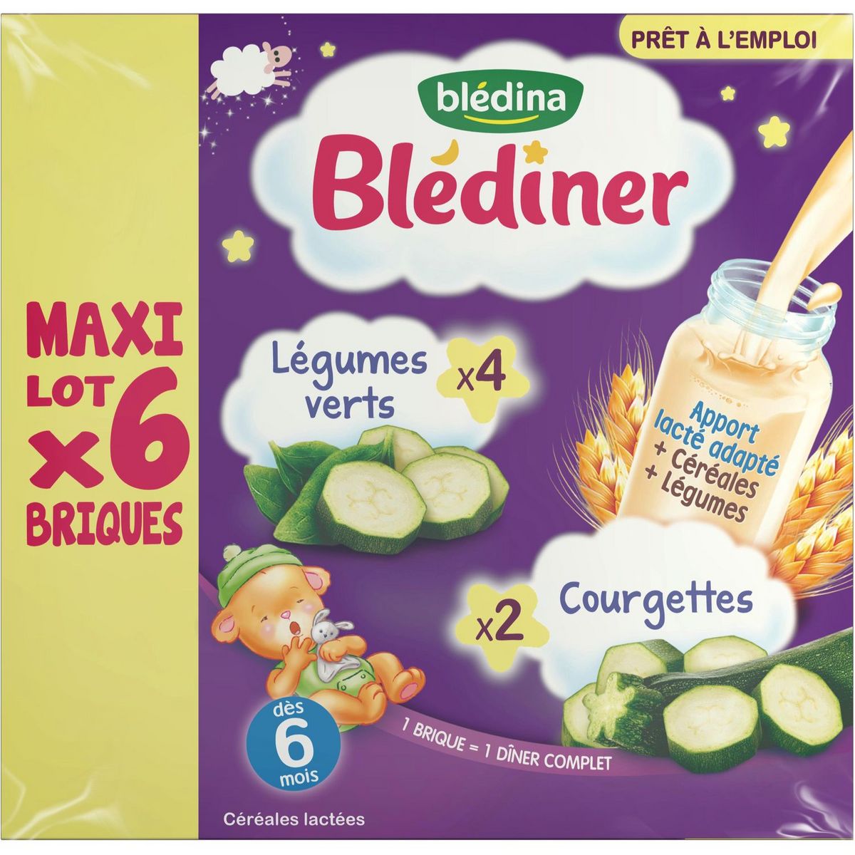 BLEDINA Blédiner lait liquide aux légumes verts et courgettes des 6 mois 6x250ml