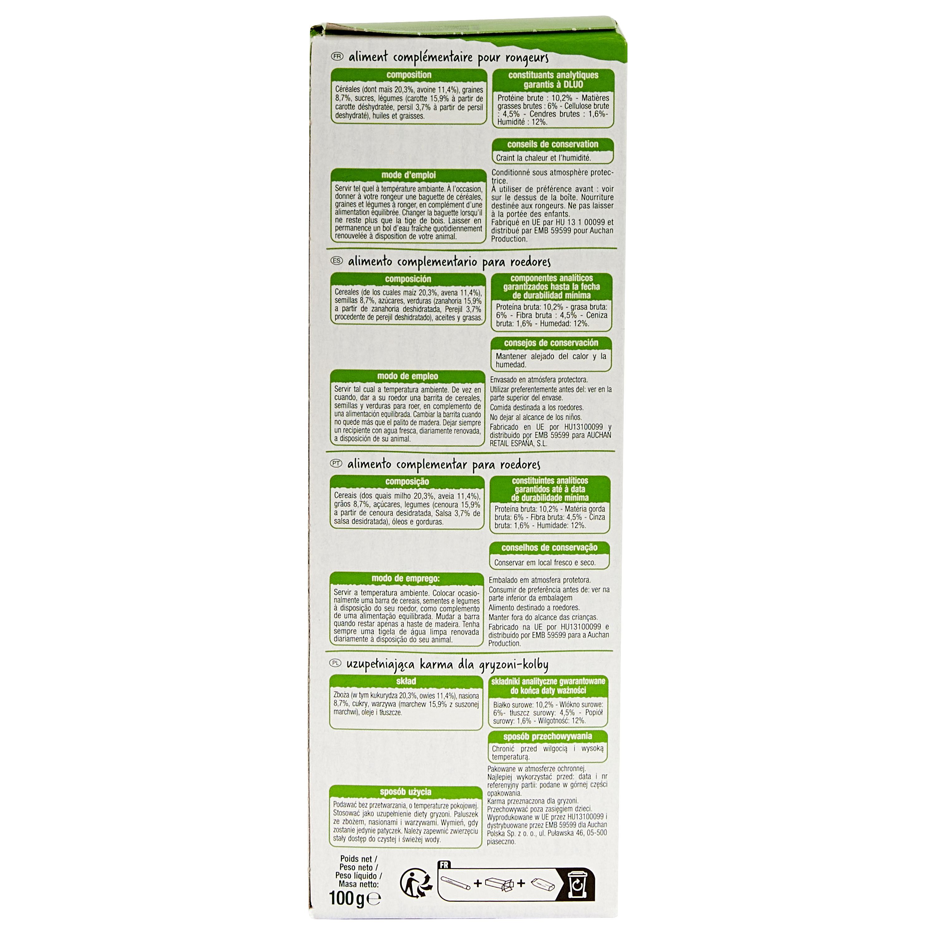 Voir la diapositive 2 : AUCHAN Baguettes aux légumes pour rongeurs 2x100g
