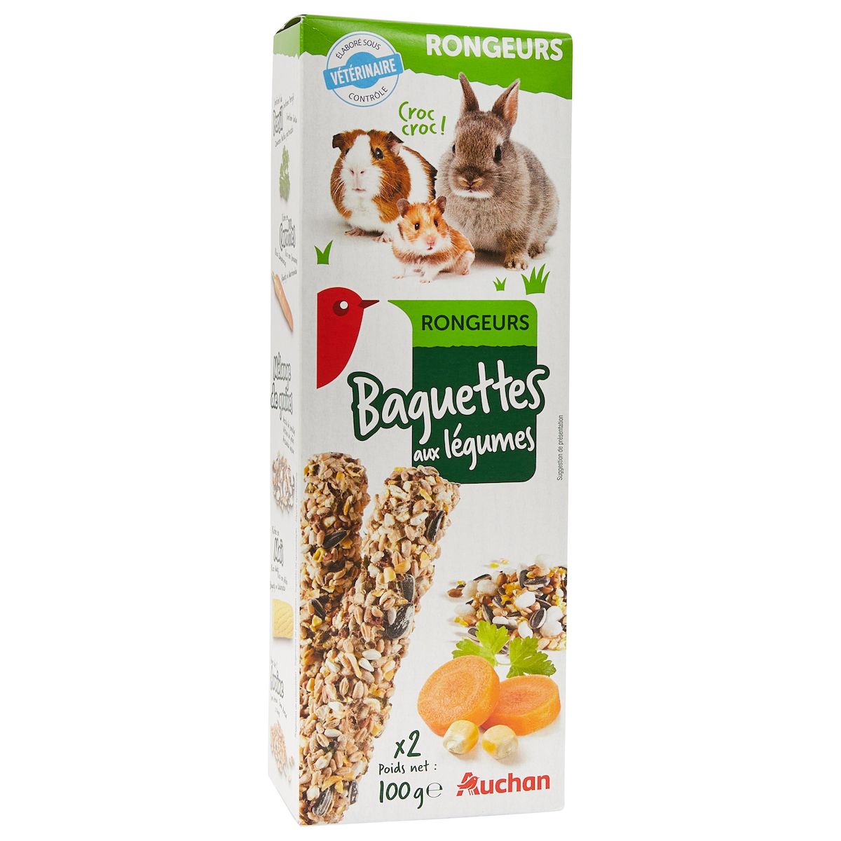 AUCHAN Baguettes aux légumes pour rongeurs 2x100g