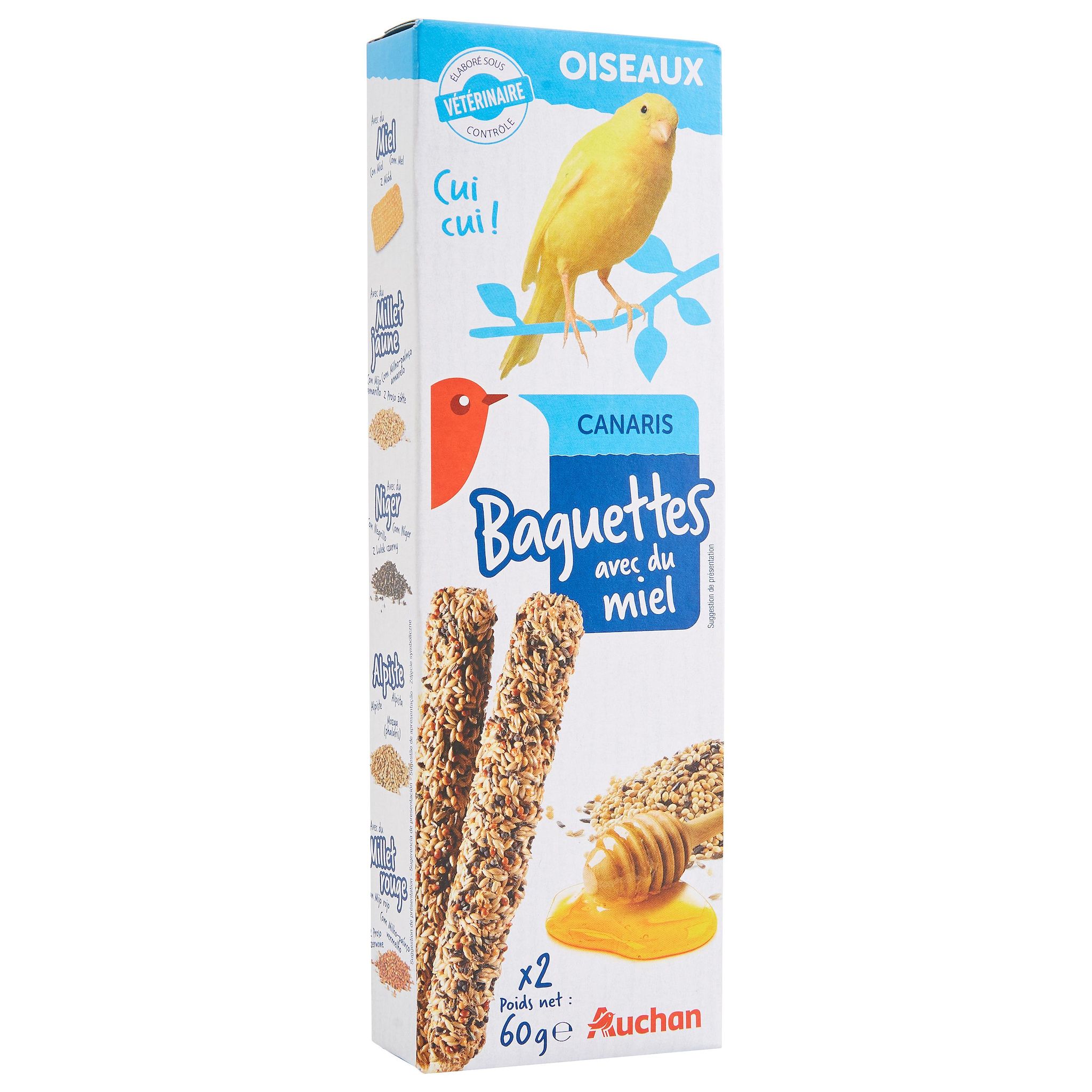 Voir la diapositive 3 : AUCHAN Baguettes au miel pour canaris 2 pièces 60g