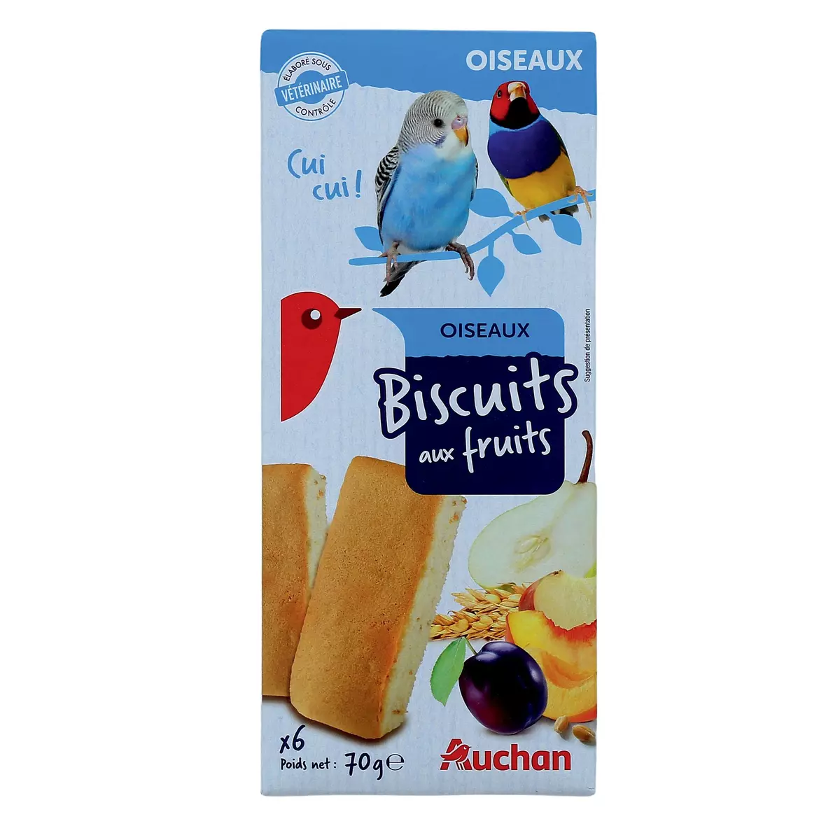 AUCHAN Biscuits au fruits pour oiseaux 6 pièces