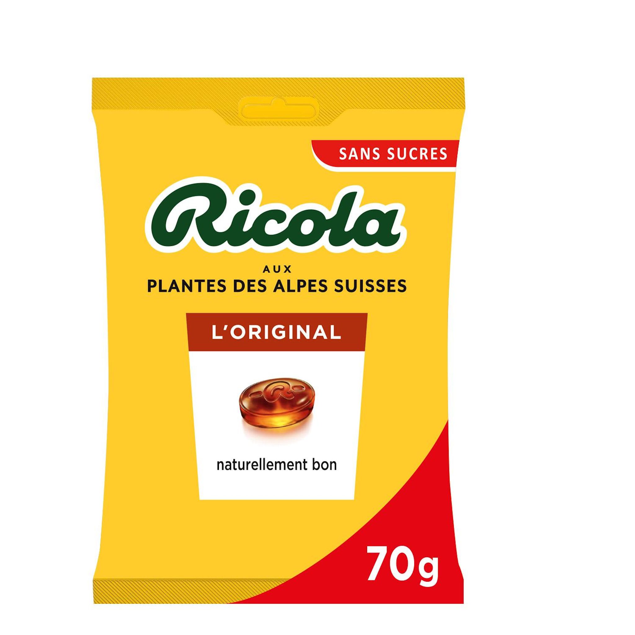 Voir la diapositive 2 : RICOLA Bonbons aux plantes suisses l'original sans sucres 70g