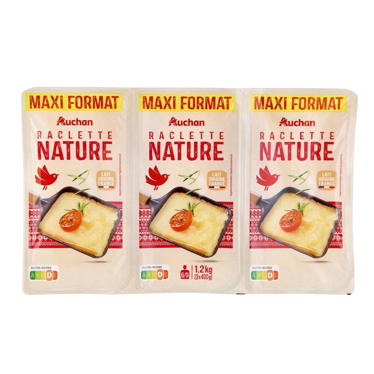 AUCHAN Fromage à raclette nature 6/9 parts 1.2kg