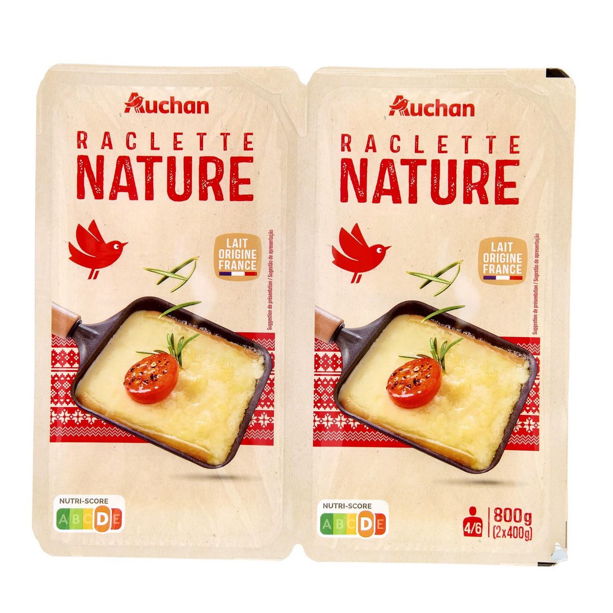 AUCHAN Fromage à raclette nature 4/6 parts 2x400g
