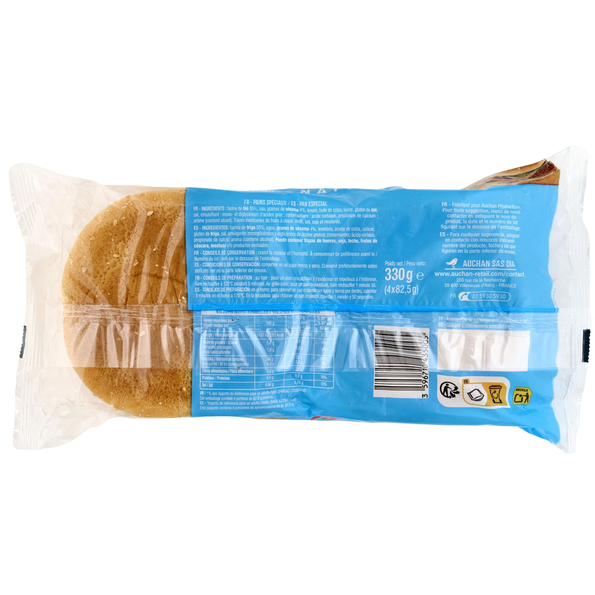 Voir la diapositive 3 : AUCHAN Pain burger maxi classique 4 pièces 330g