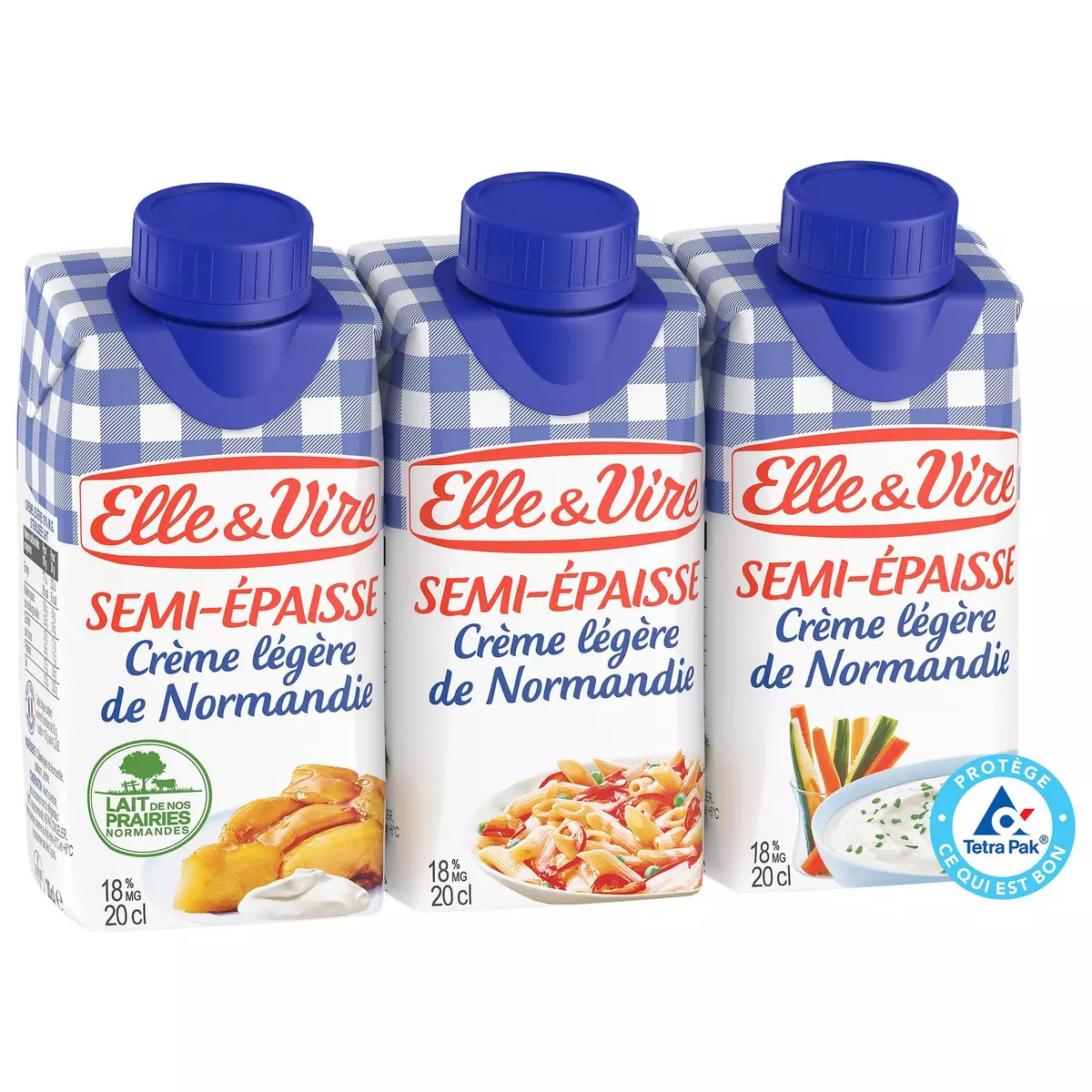 ELLE & VIRE Crème semi-épaisse légère 18%MG UHT 3x20cl