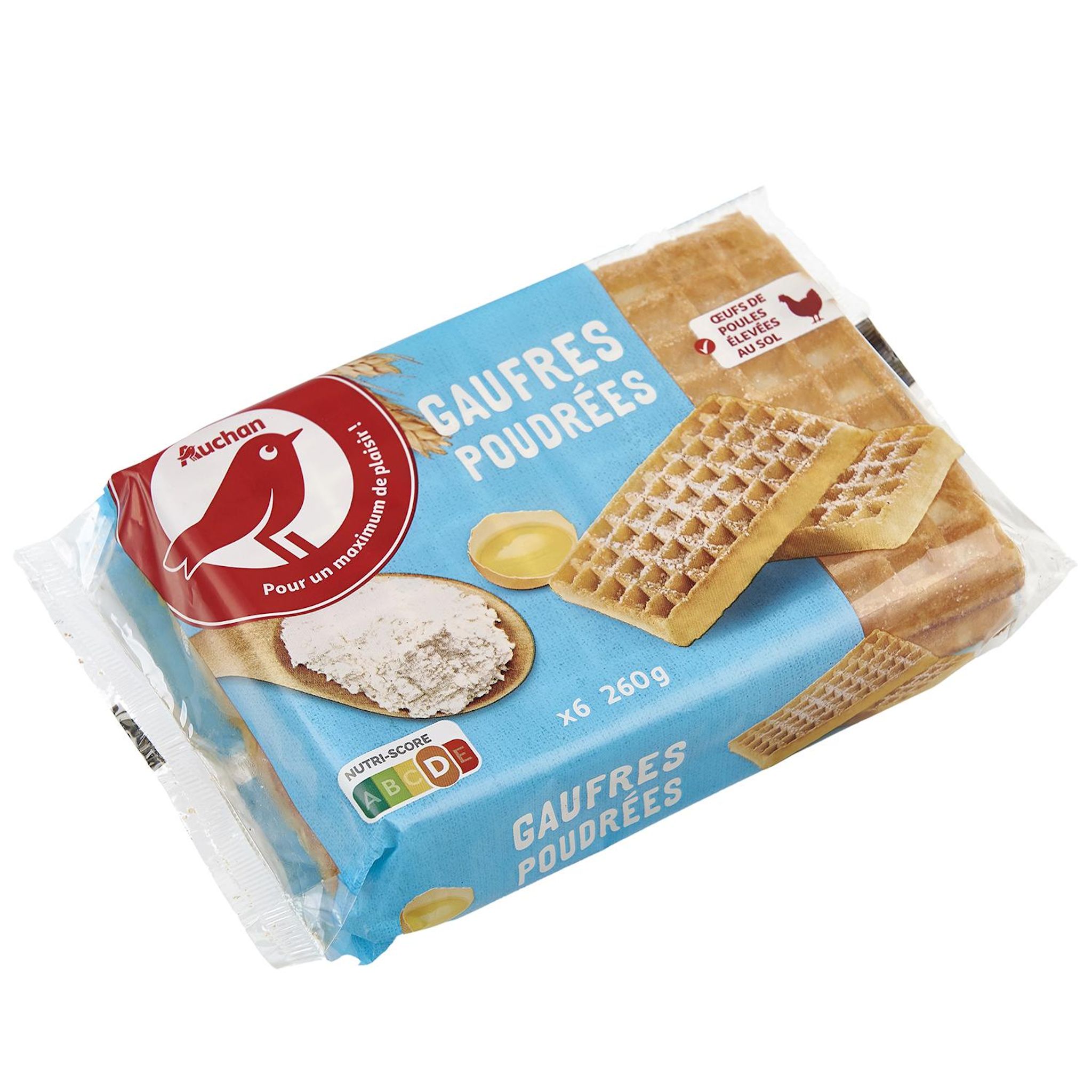 Voir la diapositive 2 : AUCHAN Gaufres poudrées 6 gaufres 260g