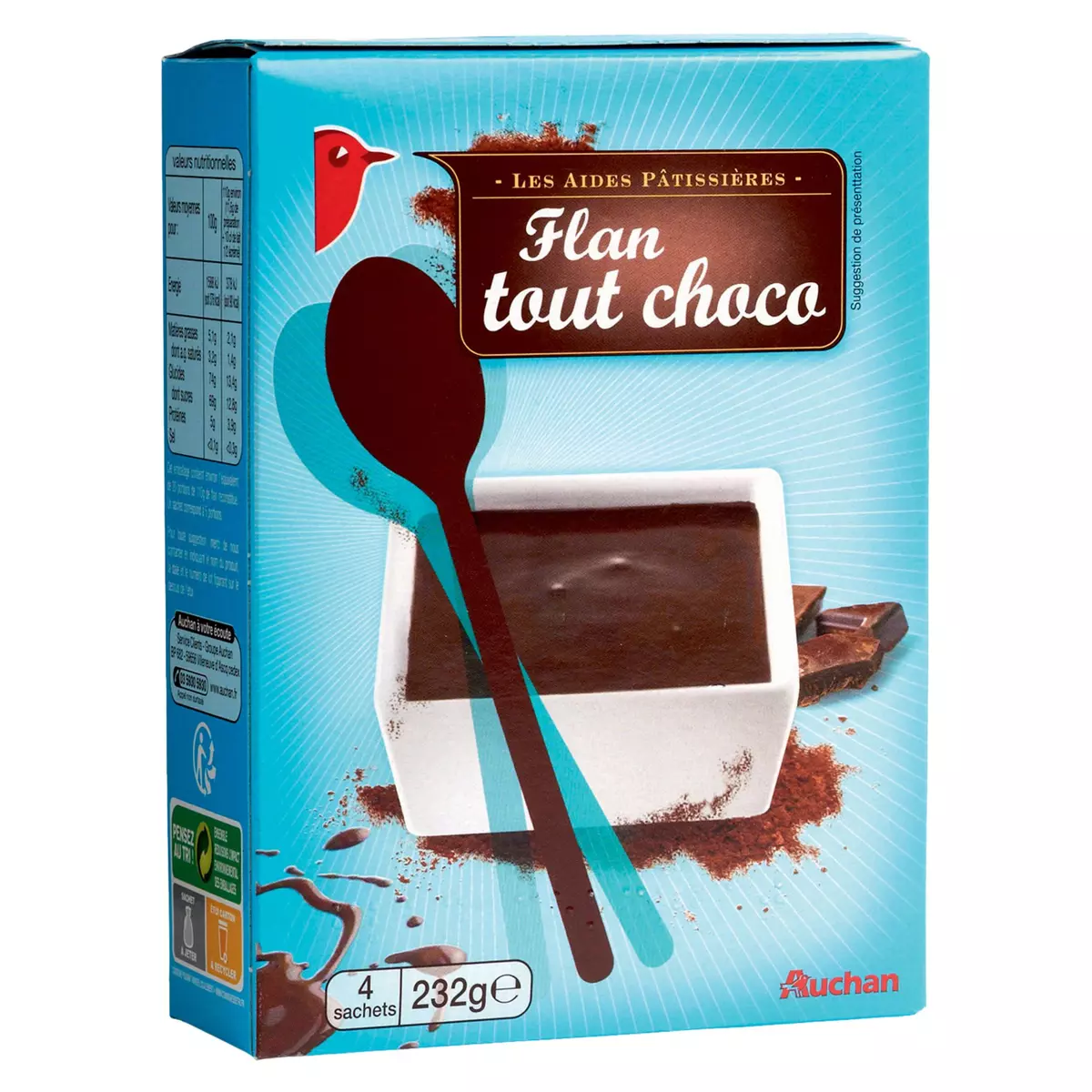 AUCHAN Préparation pour flan au chocolat 4 sachets 232g