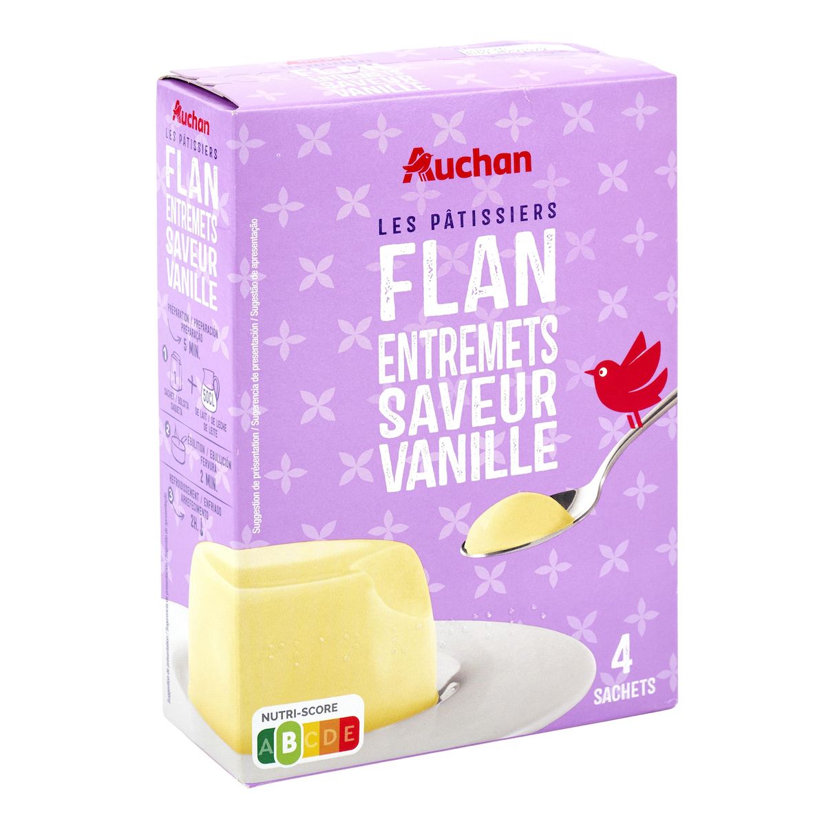AUCHAN Préparation pour flan vanille 4 sachets 192g