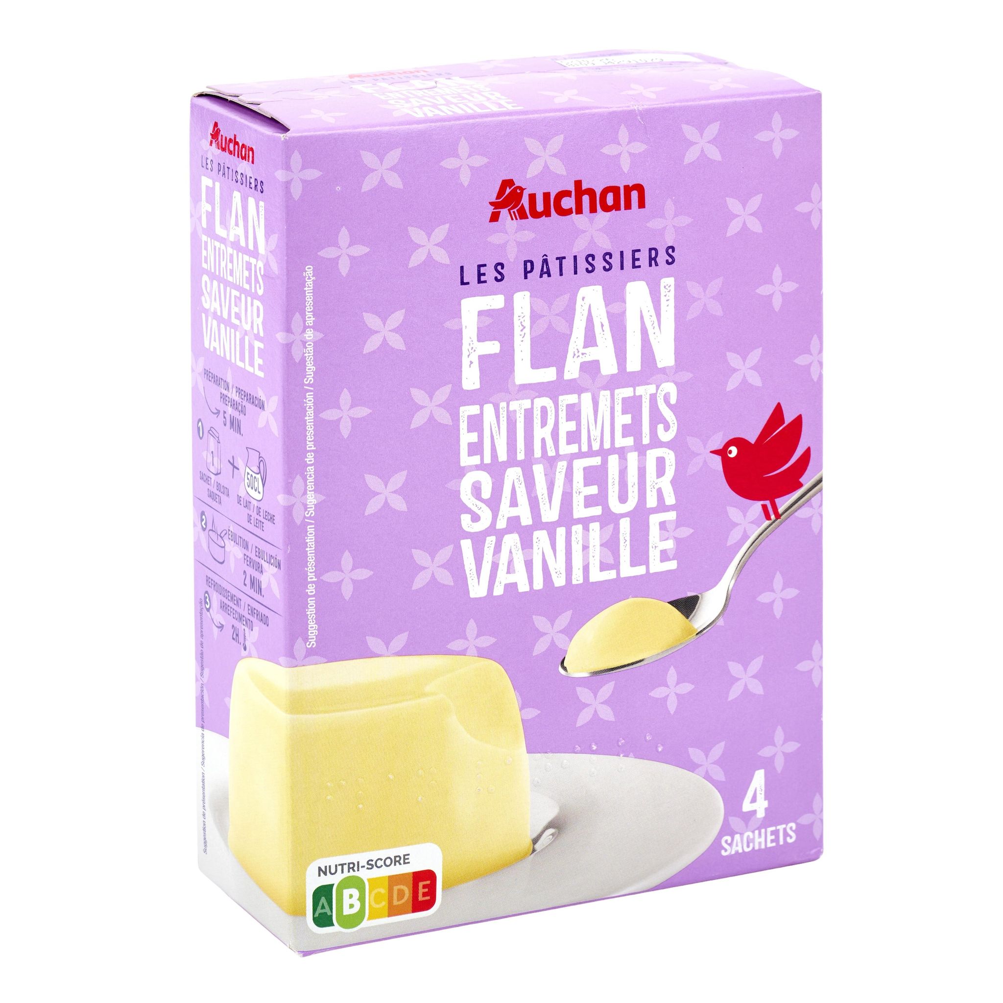 Voir la diapositive 2 : AUCHAN Préparation pour flan vanille 4 sachets 192g