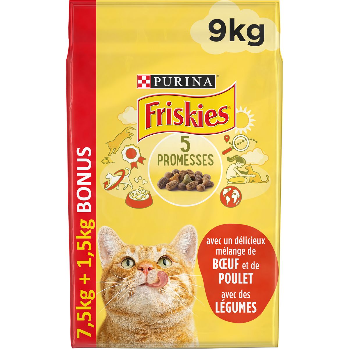 FRISKIES Croquettes au bœuf poulet légumes pour chat 7,5kg +1,5kg offert