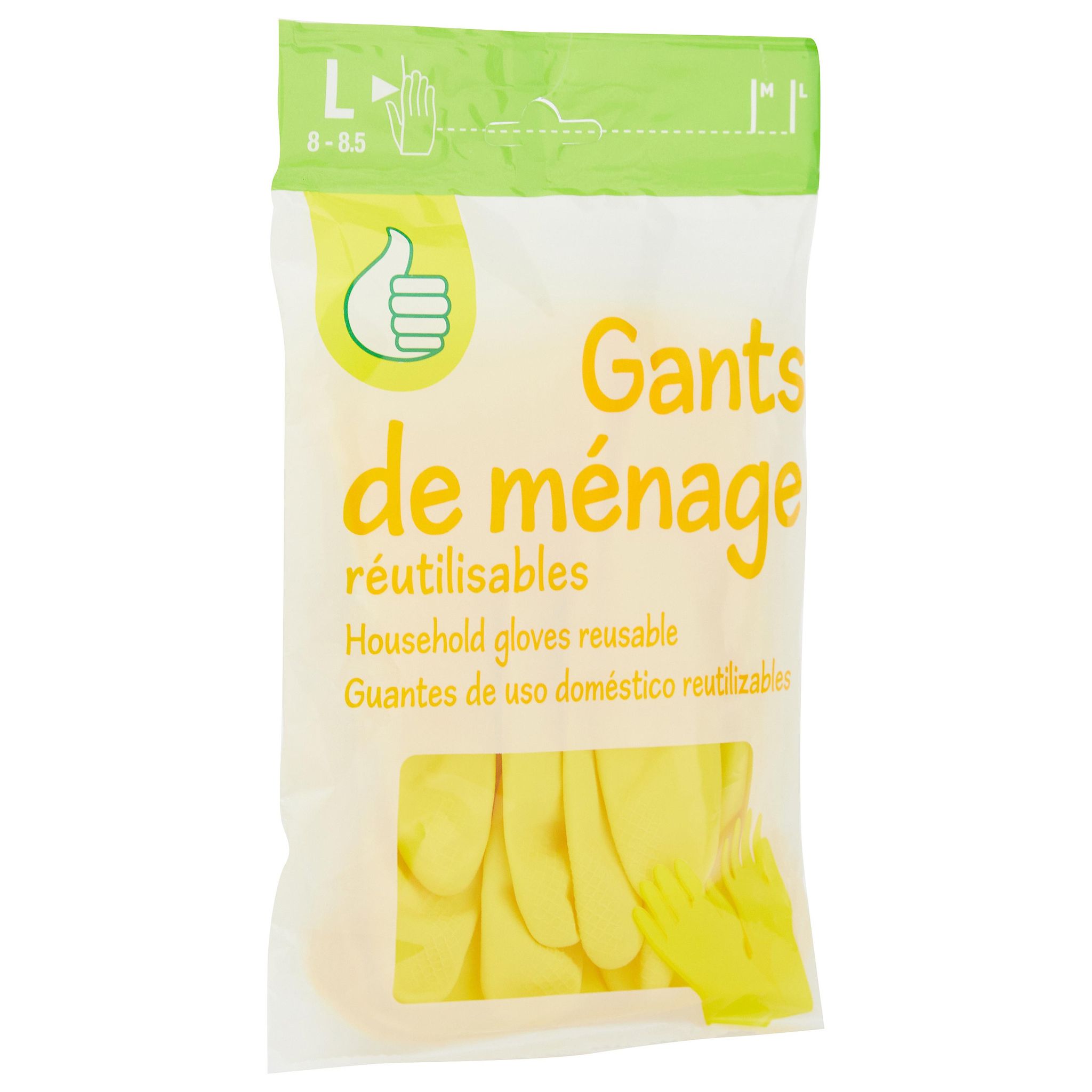 Voir la diapositive 2 : POUCE Gants de ménage réutilisables taille L 2 gants
