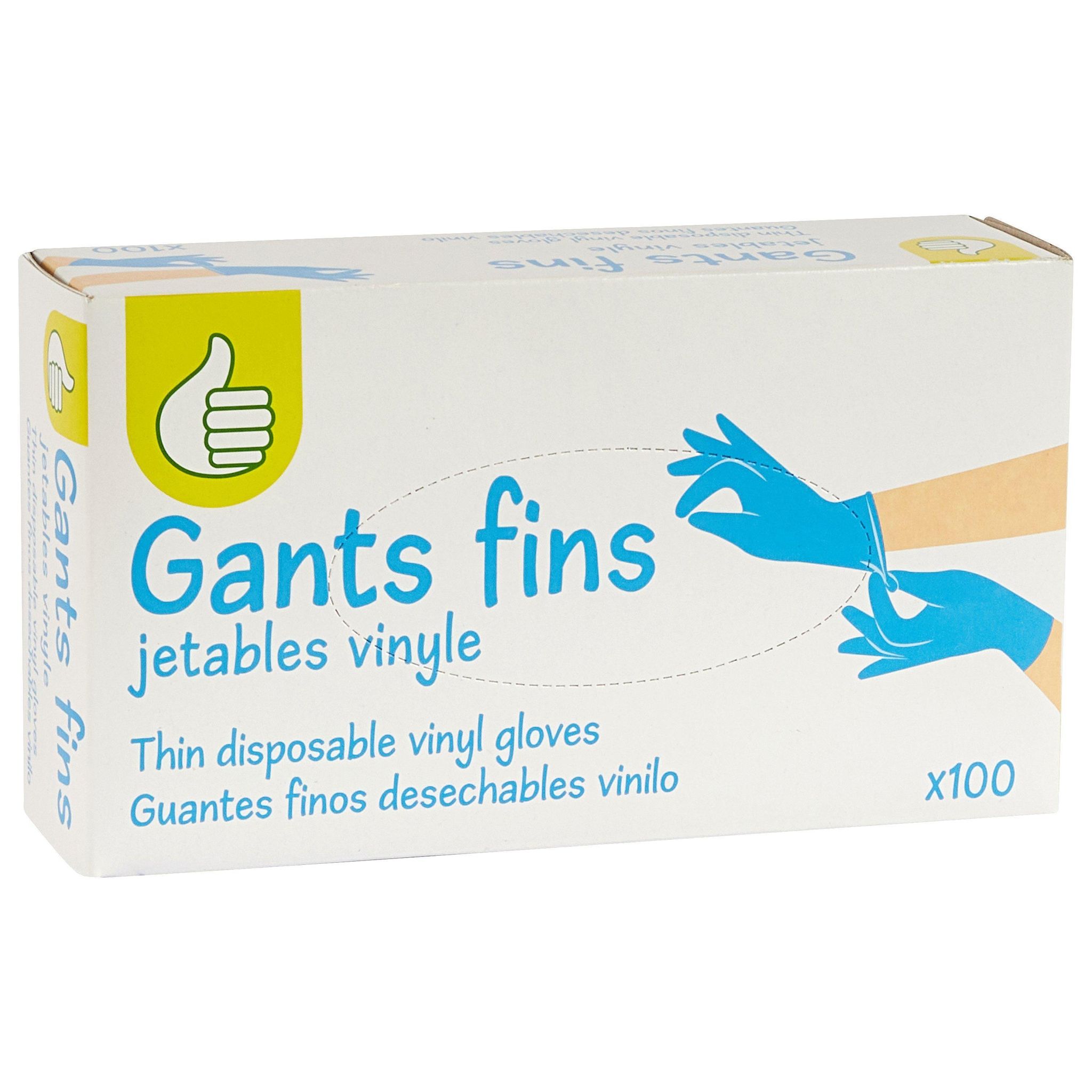 Voir la diapositive 3 : POUCE Gants fins jetables en vinyle taille unique 100 gants