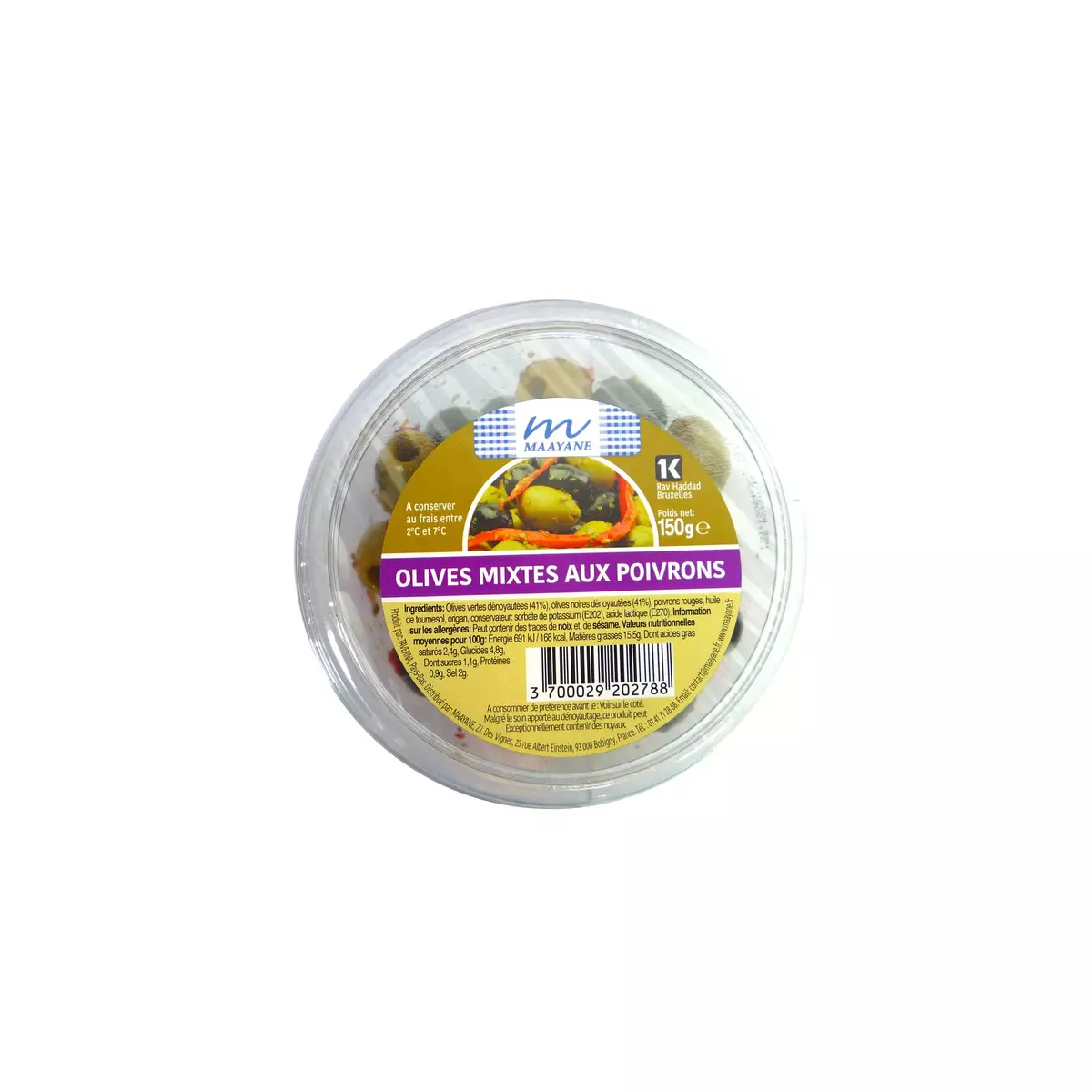 MAAYANE Olives mixtes aux poivrons casher 150g