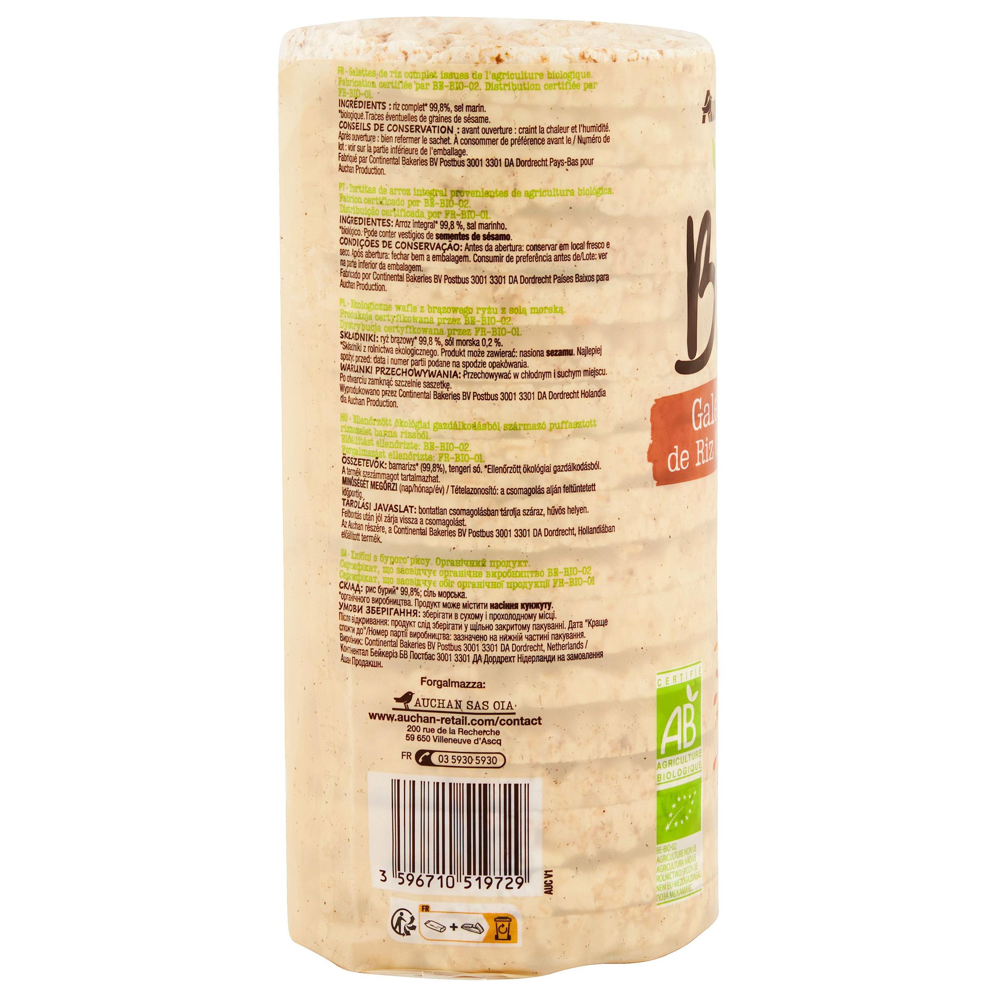 Voir la diapositive 3 : AUCHAN BIO Fines galettes de riz complet 28 pièces 130g