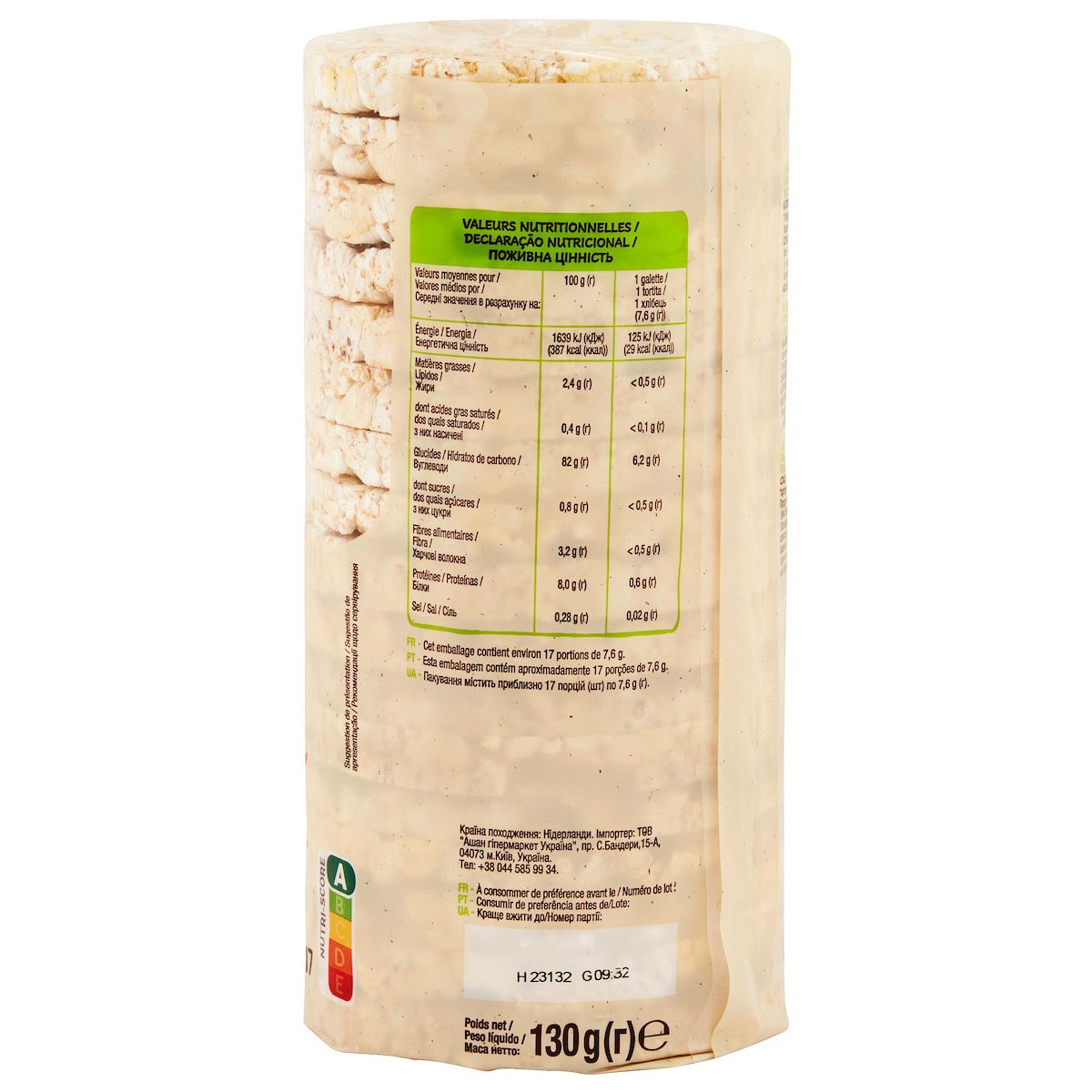 AUCHAN BIO Galettes aux 4 céréales 28 pièces 130g