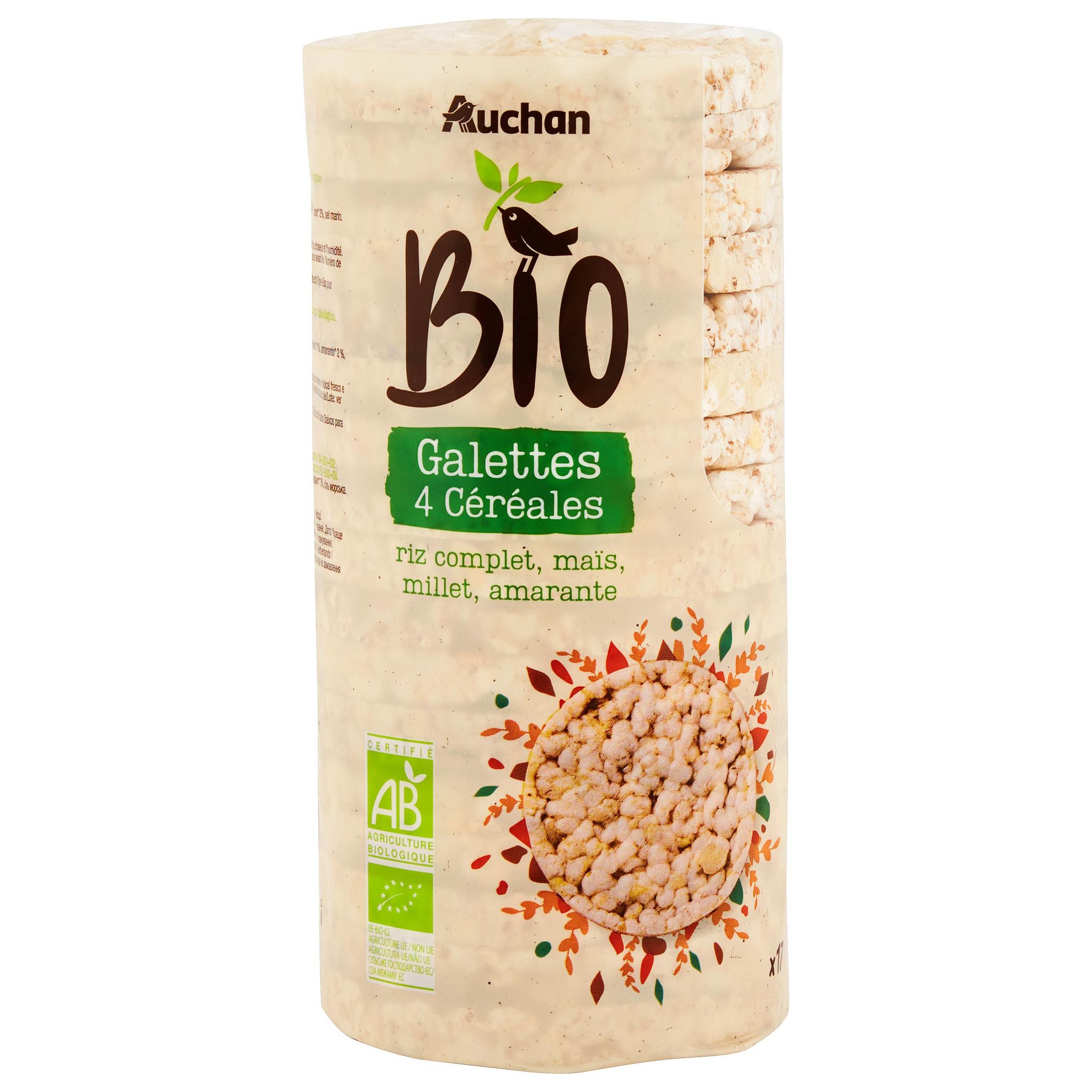 Voir la diapositive 4 : AUCHAN BIO Galettes aux 4 céréales 28 pièces 130g