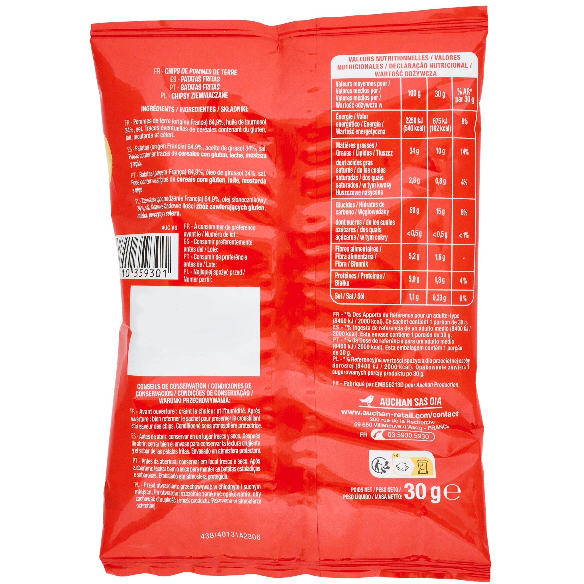 Voir la diapositive 2 : AUCHAN Chips nature 30g