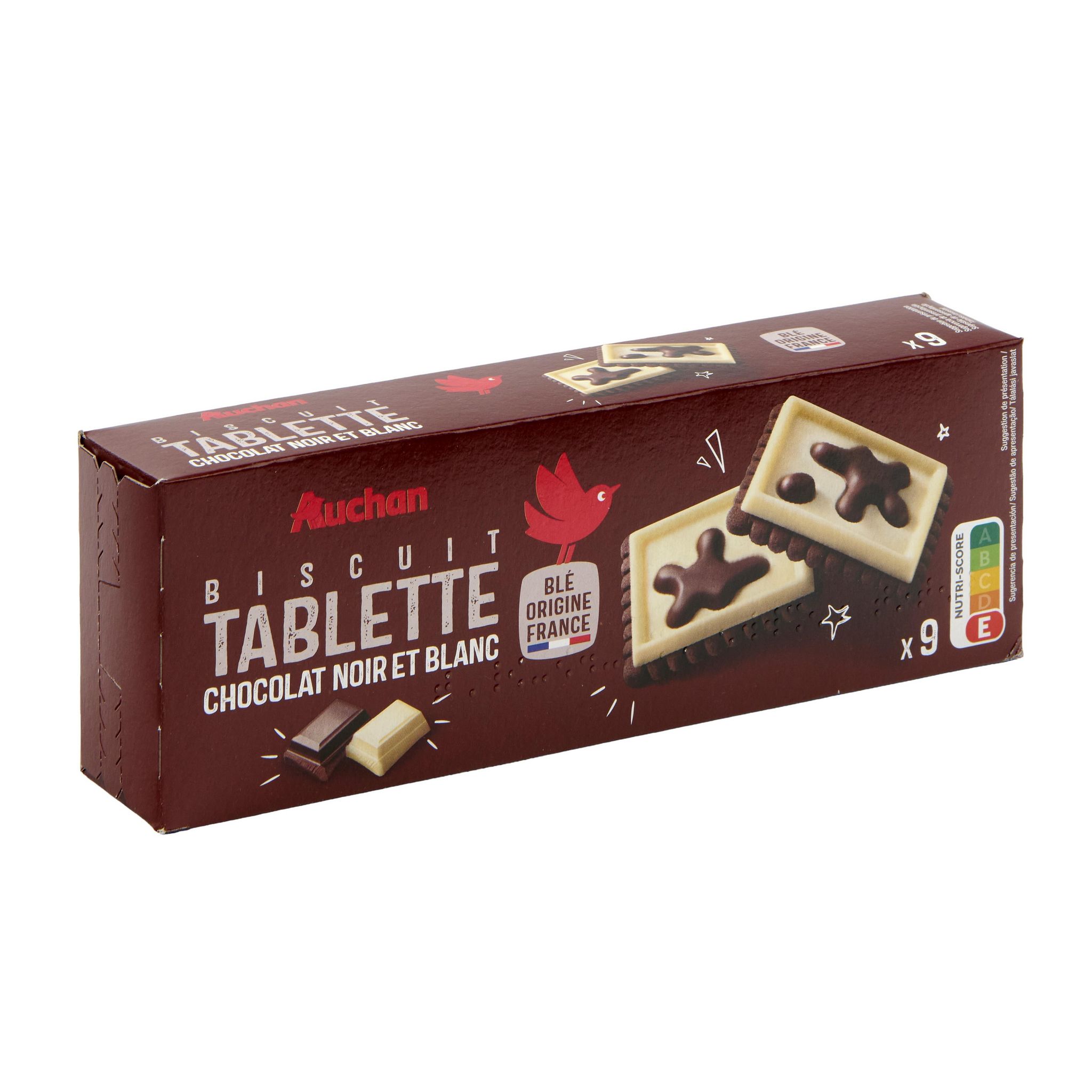 Voir la diapositive 2 : AUCHAN Biscuits cacaoté avec tablette de chocolat blanc et noir 9 biscuits 115g