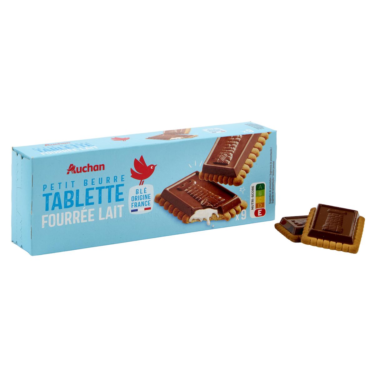 AUCHAN Petits beurre avec tablette fourée au lait 9 biscuits 140g
