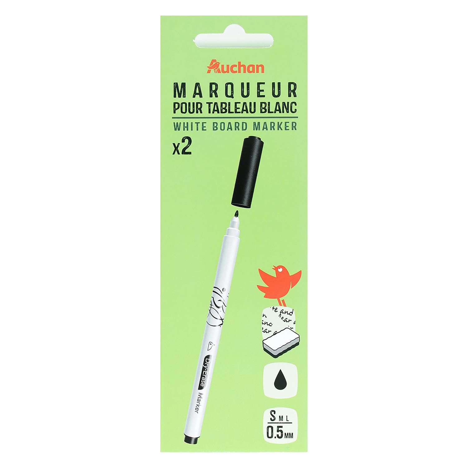AUCHAN Marqueurs x2 pour tableau blanc Pointe Fine Effaçable à sec