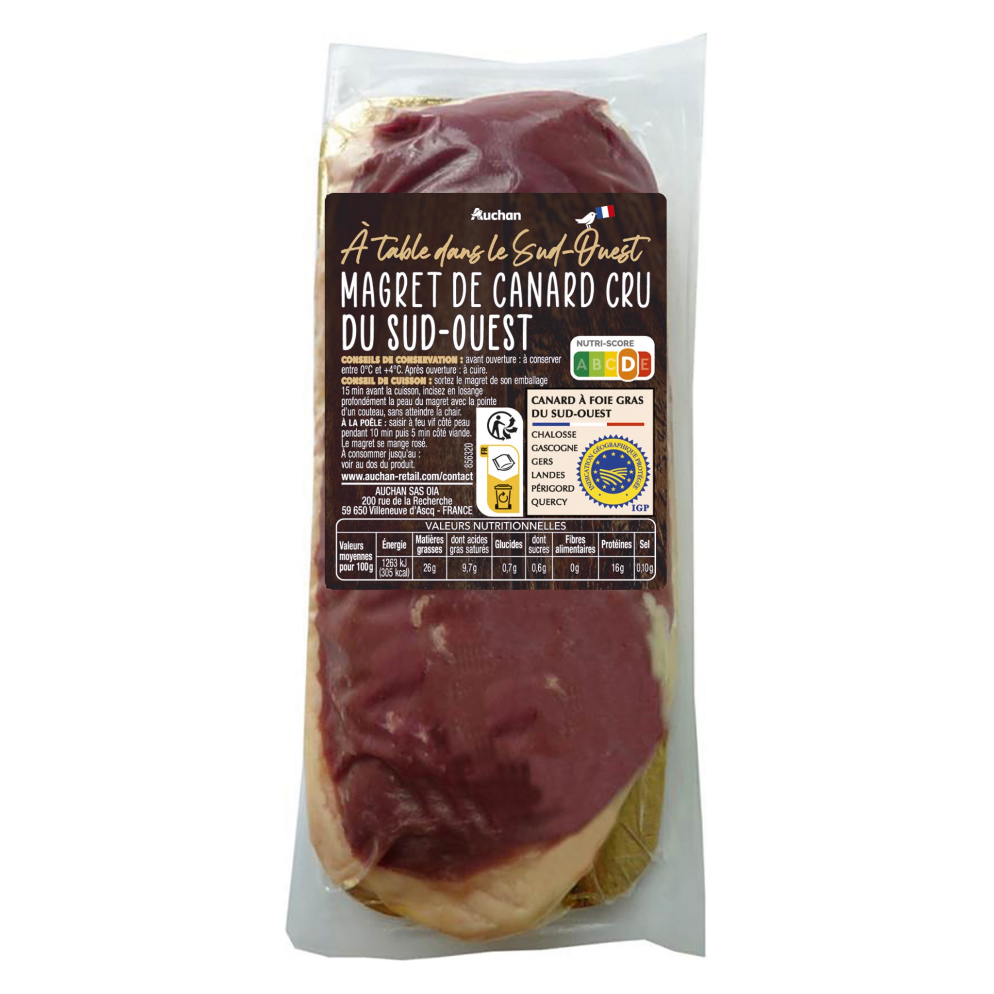 AUCHAN Magret de canard cru du Sud-Ouest 1 pièce 350g