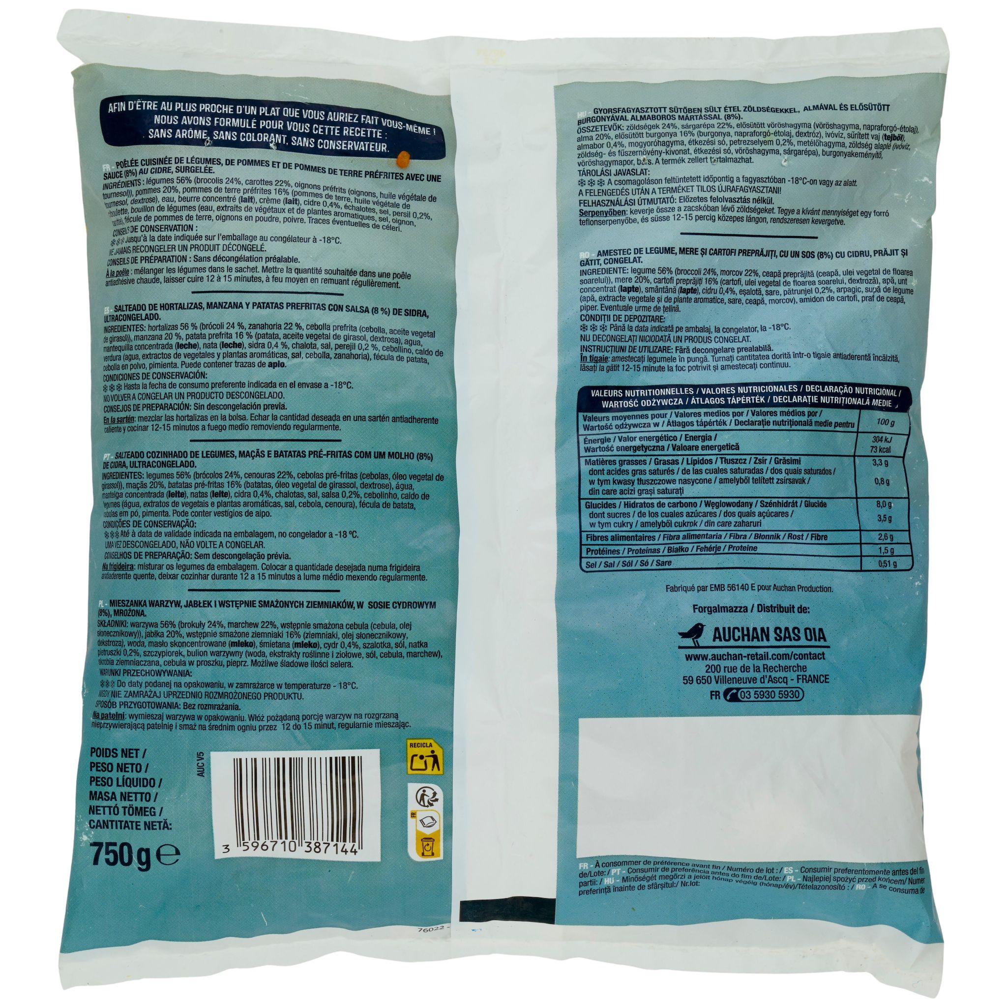 Voir la diapositive 2 : AUCHAN Poêlée normande aux légumes 5 portions 750g