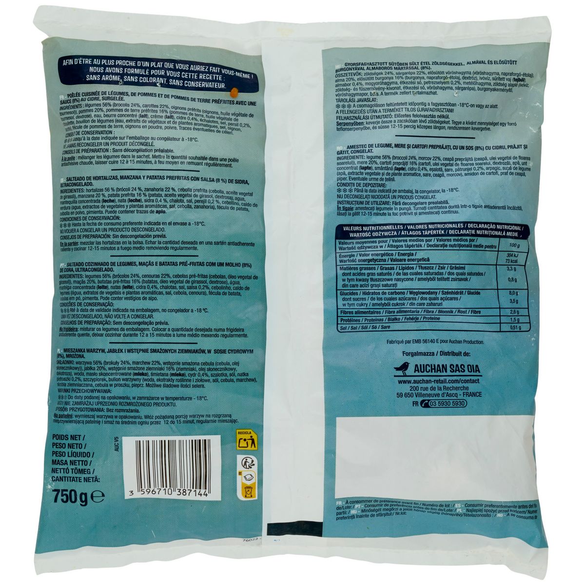 AUCHAN Poêlée normande aux légumes 5 portions 750g