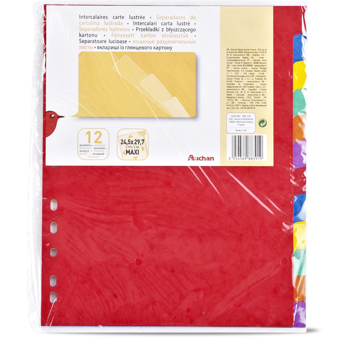 AUCHAN Intercalaires perforés A4 maxi en carton lustré
