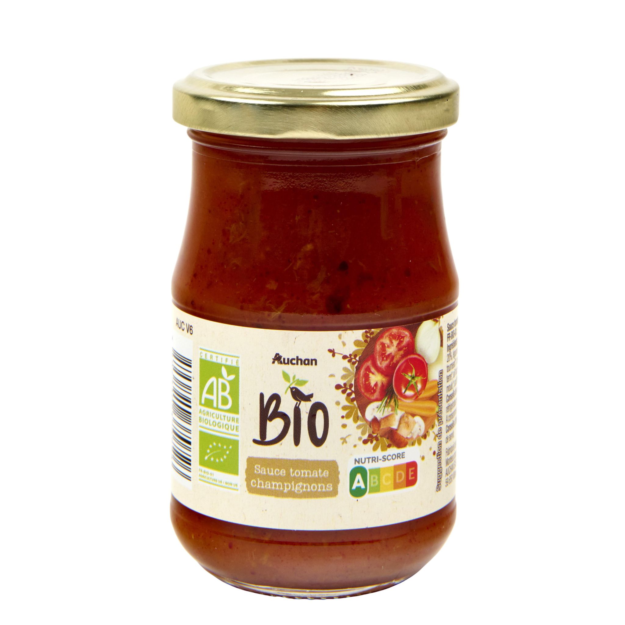 Voir la diapositive 3 : AUCHAN BIO Sauce tomate aux champignons, en bocal 200g