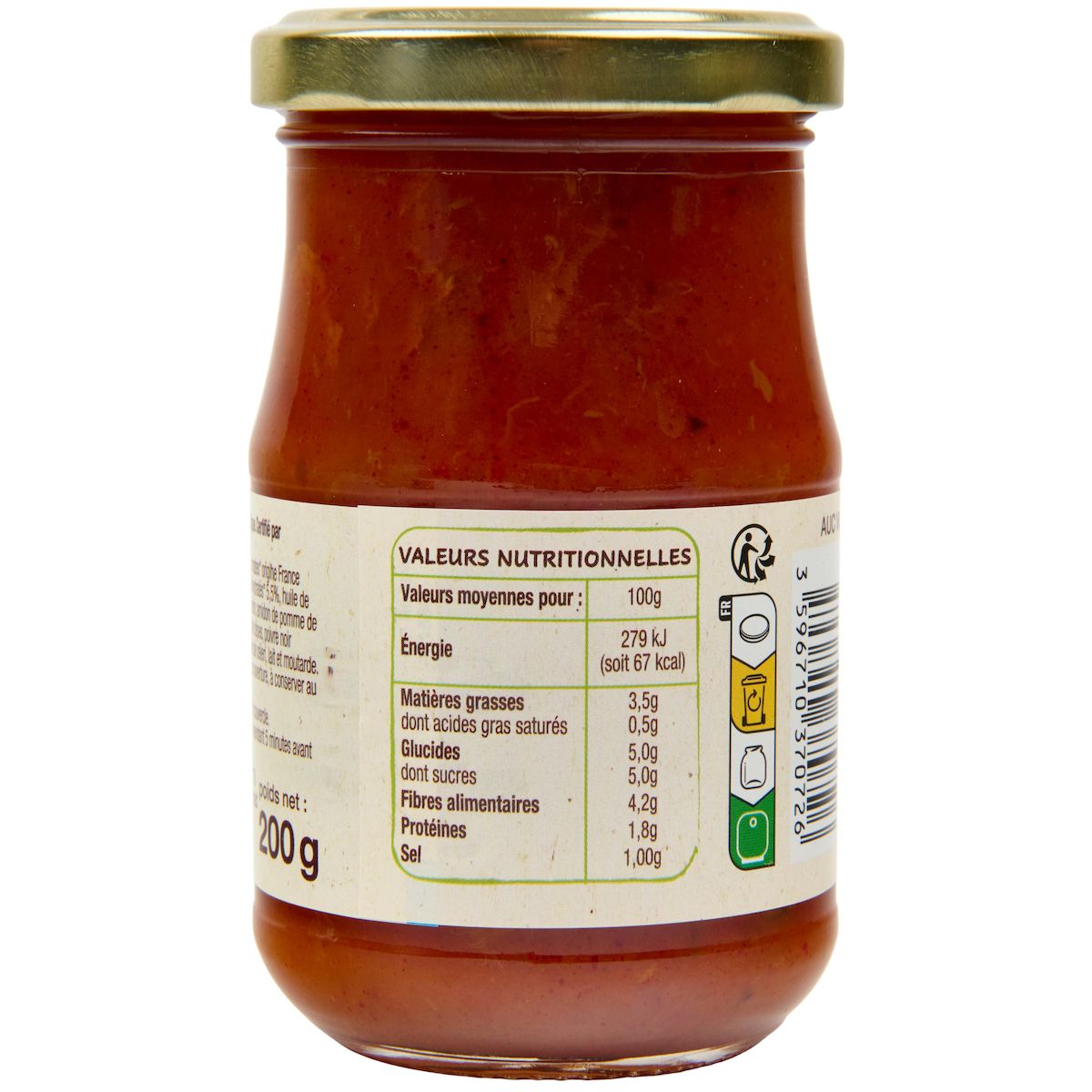 AUCHAN BIO Sauce tomate aux champignons, en bocal 200g