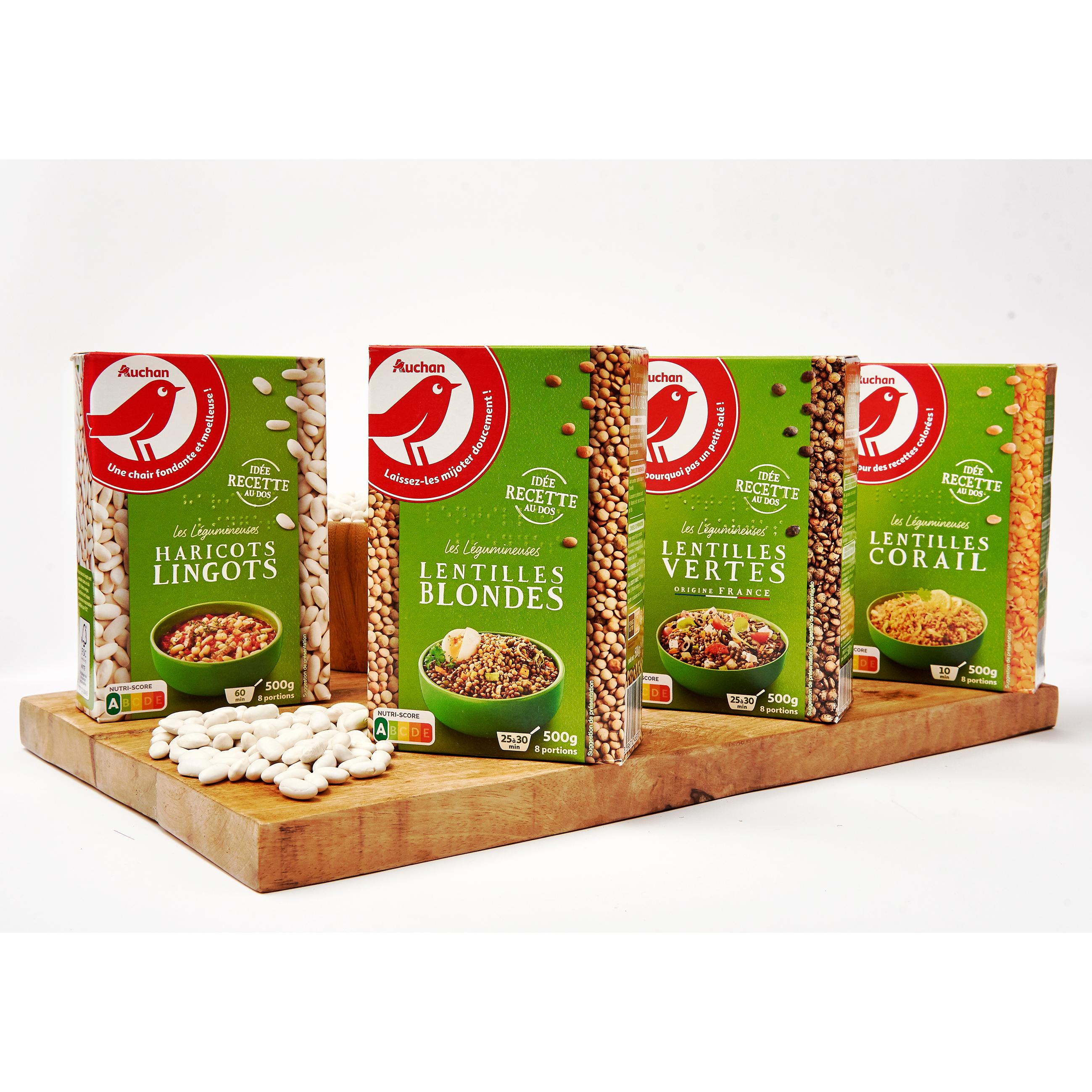 Voir la diapositive 2 : AUCHAN Lentilles vertes 8 portions 500g