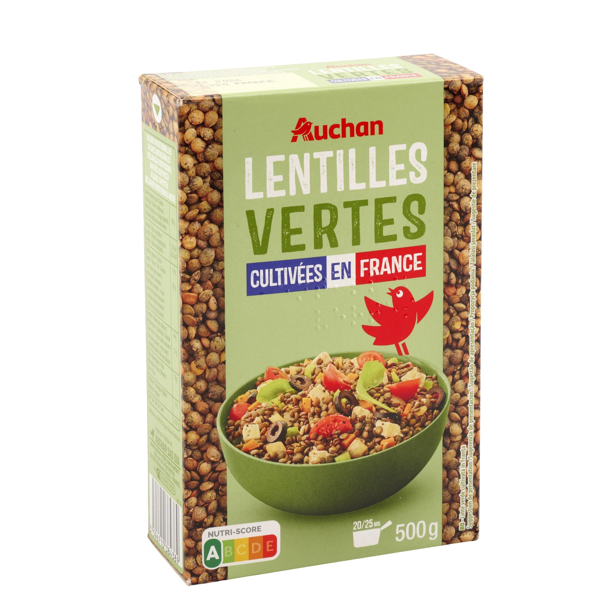 Voir la diapositive 2 : AUCHAN Lentilles vertes 8 portions 500g