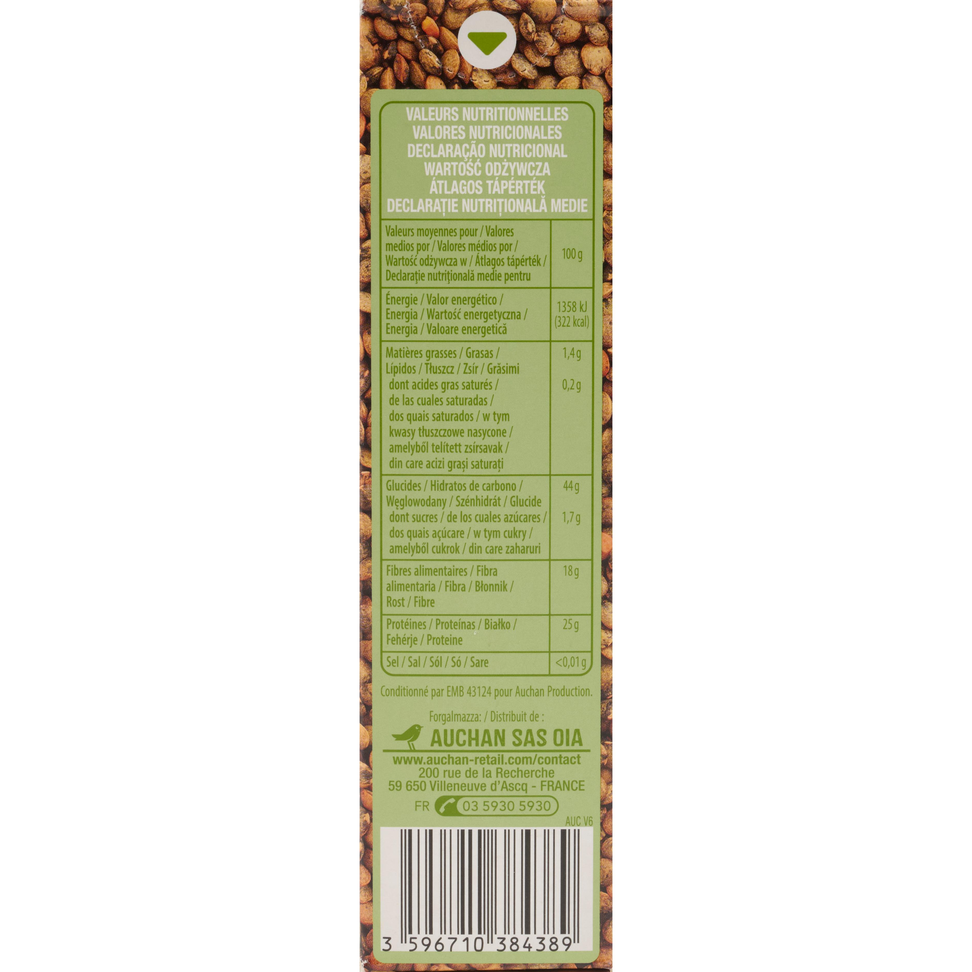 Voir la diapositive 3 : AUCHAN Lentilles vertes 8 portions 500g