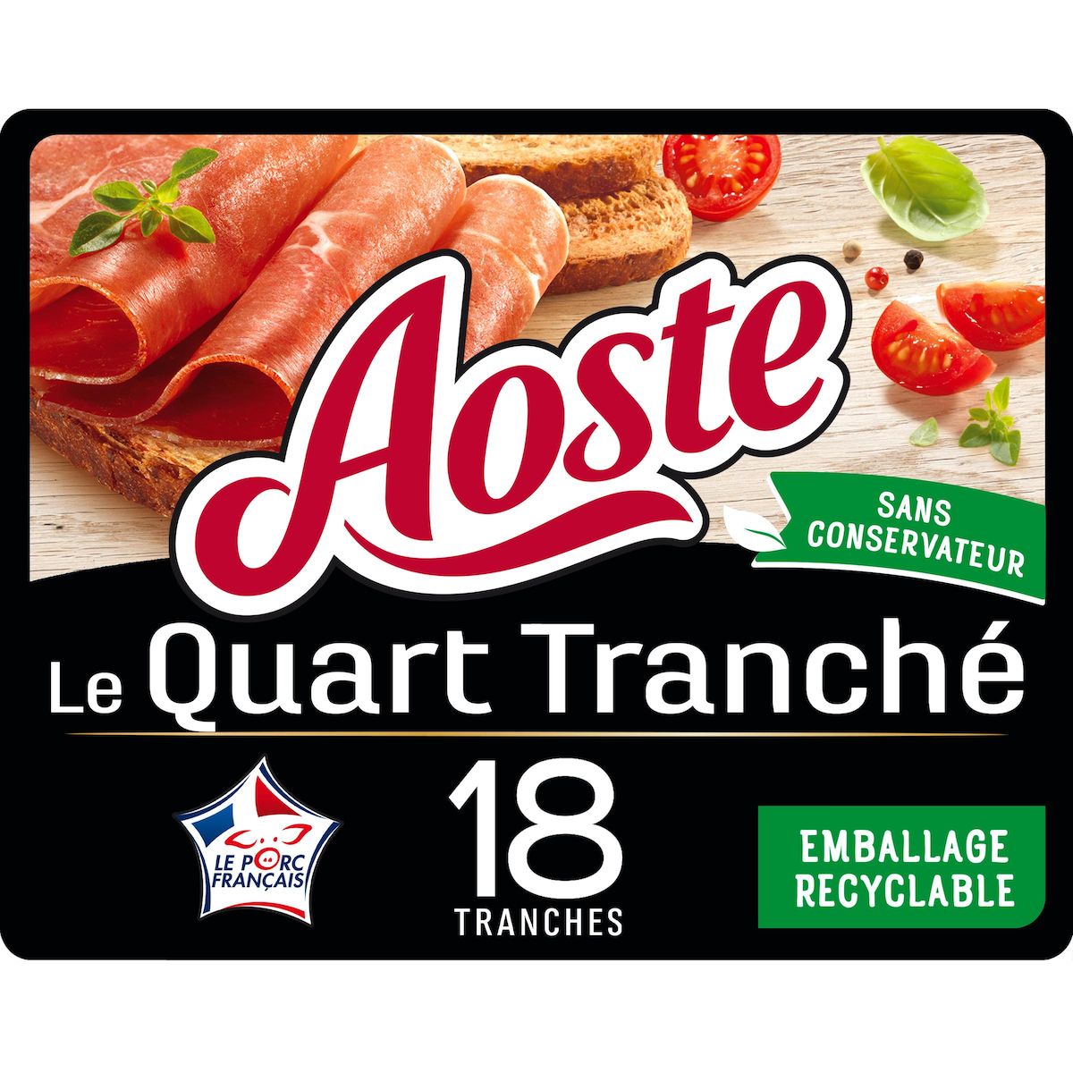 AOSTE Quart de jambon cru nature prétranché 18 tranches 220g