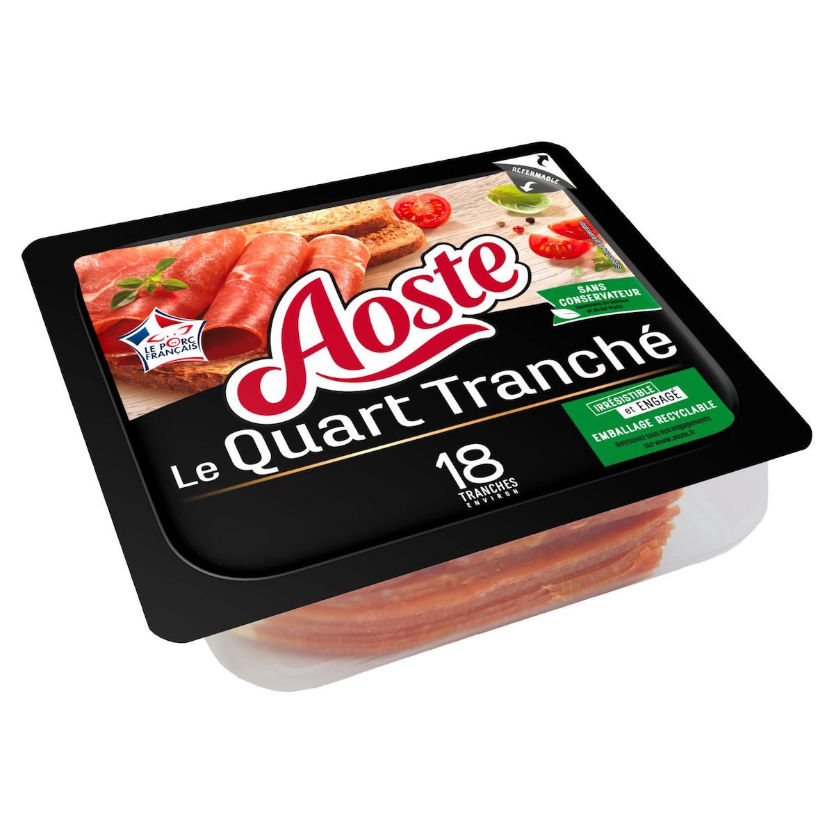 AOSTE Quart de jambon cru nature prétranché 18 tranches 220g