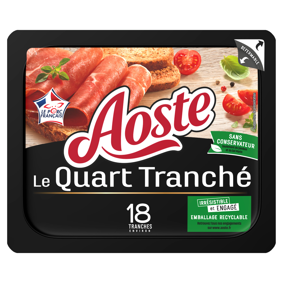 AOSTE Quart de jambon cru nature prétranché 18 tranches 220g
