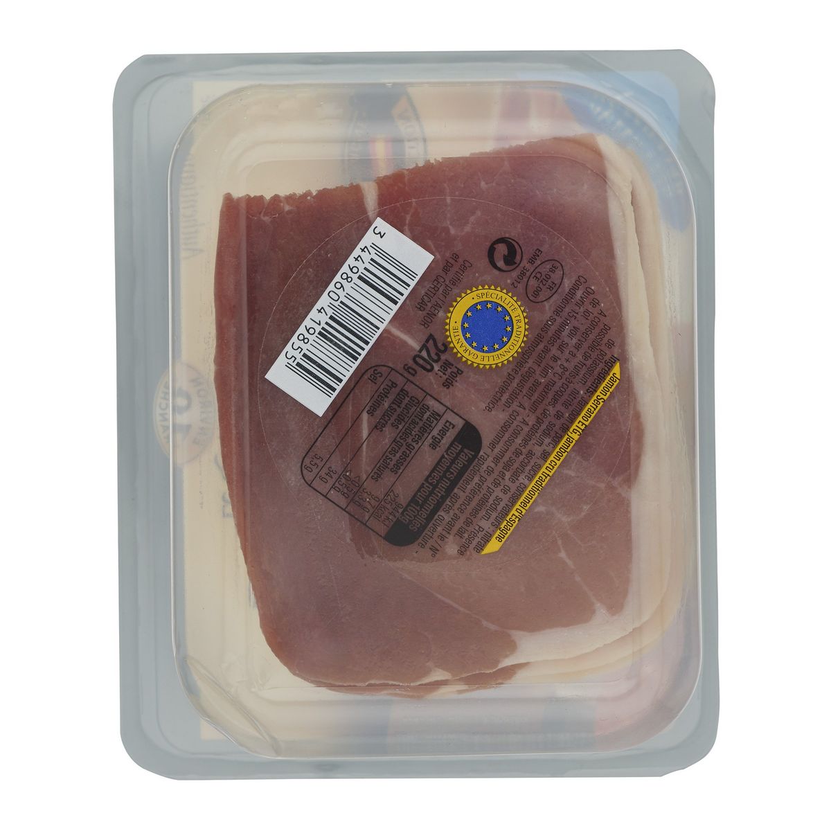 AOSTE Quart de jambon serrano tranché 18 tranches 220g