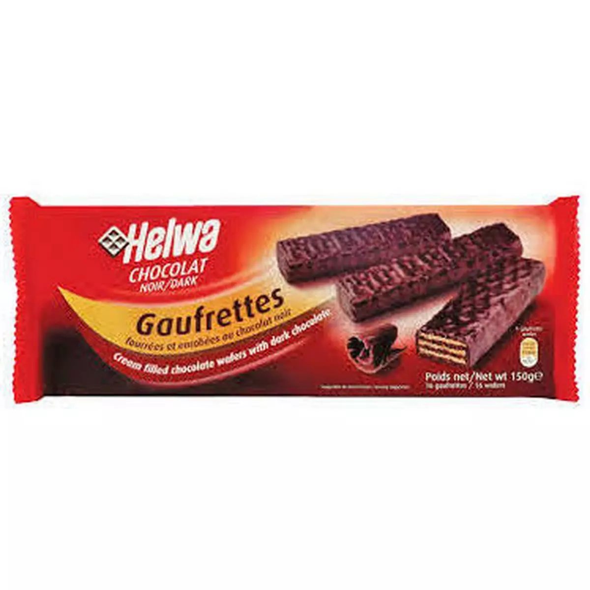 HELWA Gaufrettes biscuits fourrés et enrobés au chocolat noir 150g