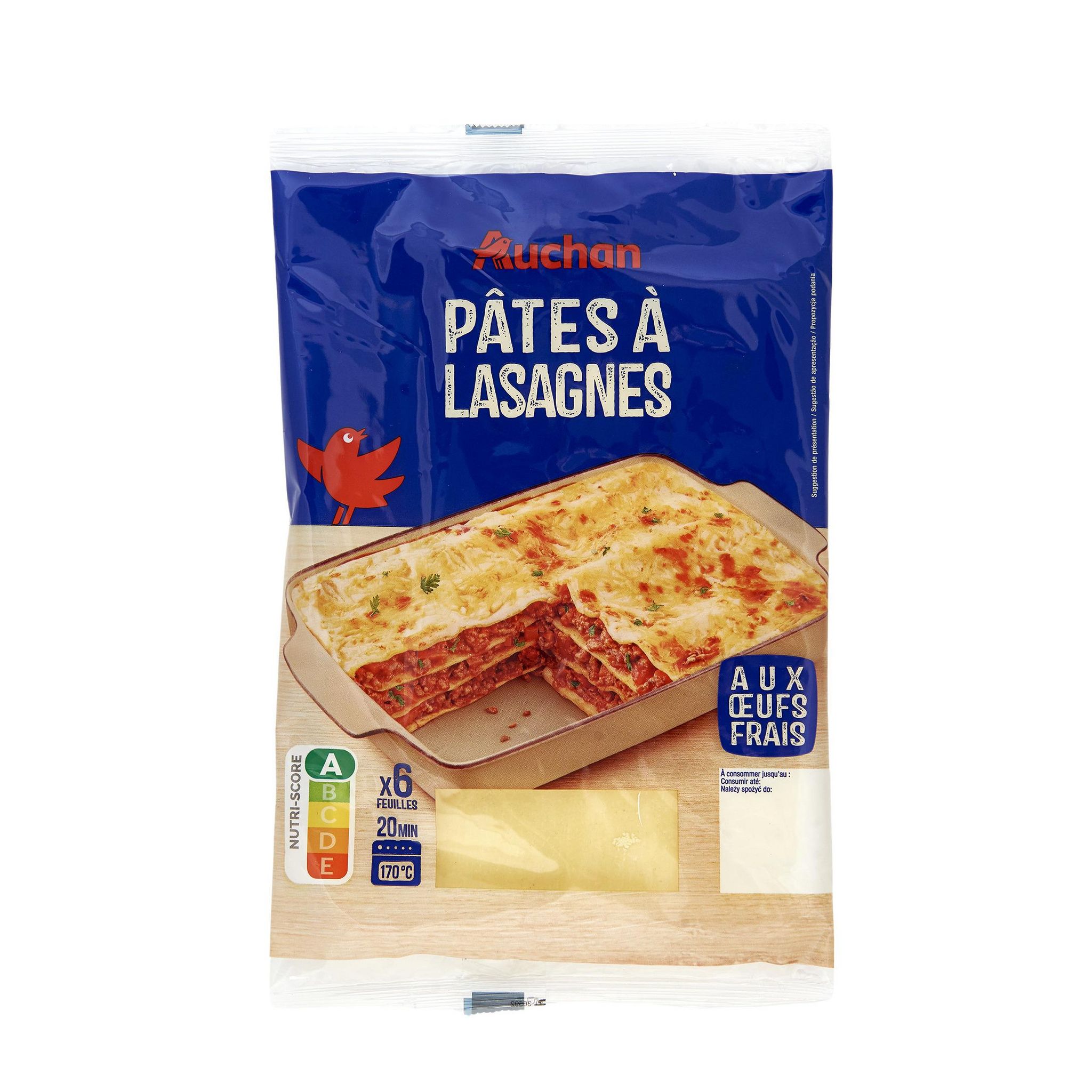 Voir la diapositive 3 : AUCHAN Pâte à lasagnes 6 pièces 250g